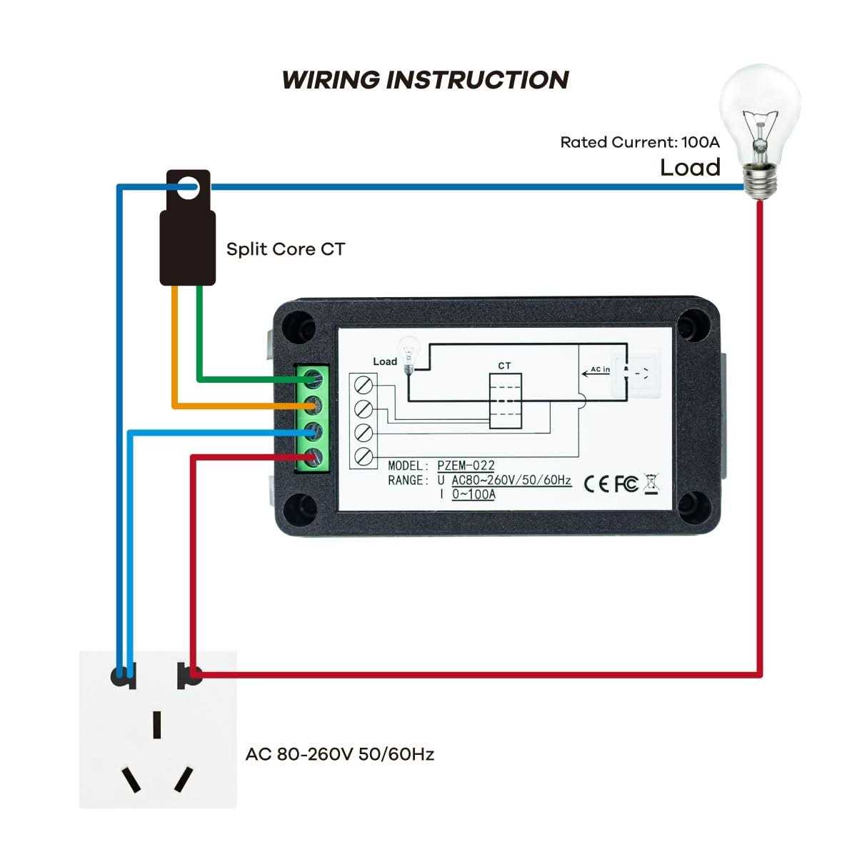 AC 80-260V 100A LCD Digital Display Multi-Function Power Monitor Voltage Current Frequency Power Factor Energy Meter Ammeter Voltmeter with Split - Image 4