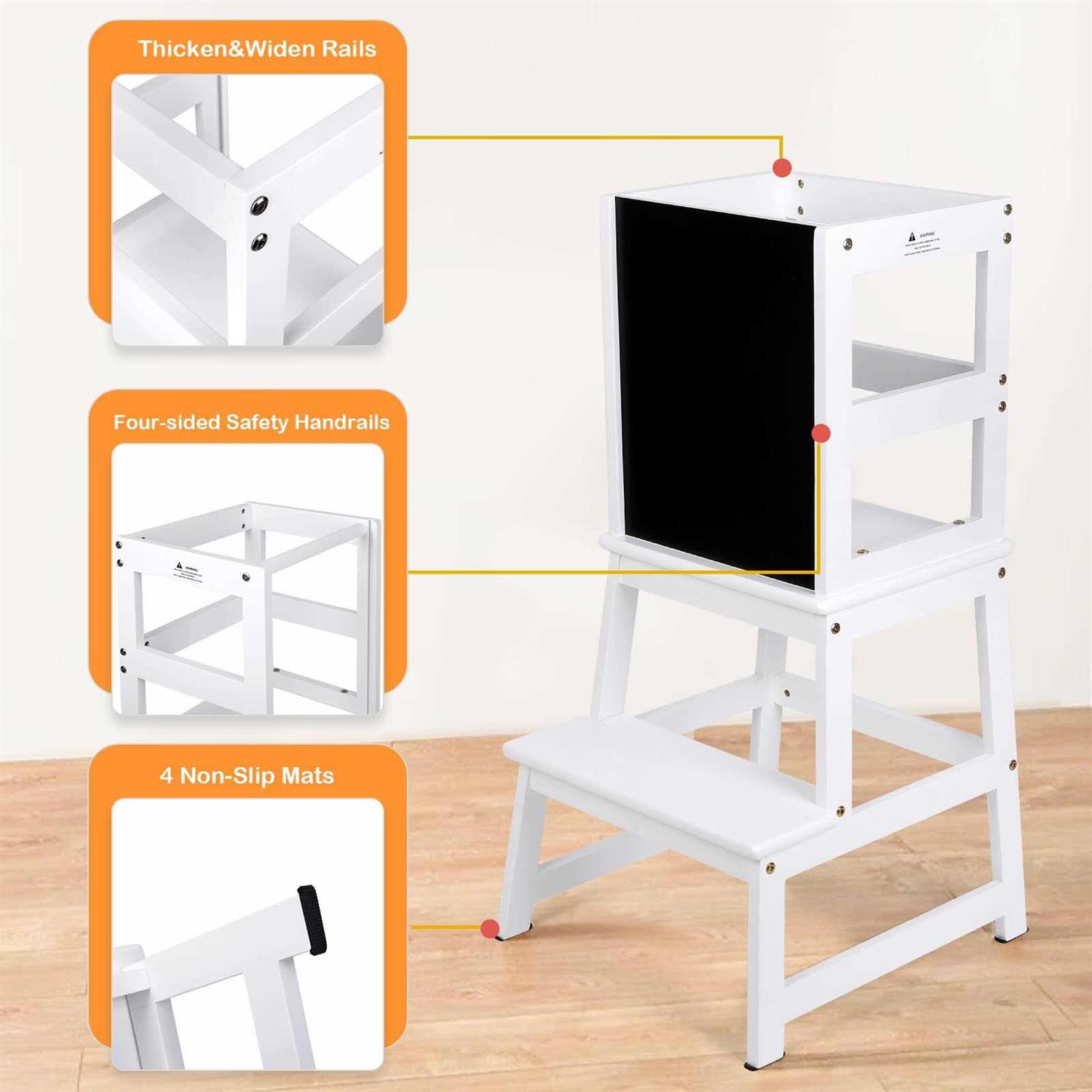 NEEDUX Kids Kitchen Step Stool with Chalkboard & Safety Rail for Toddlers 18 Months and Older - Image 2