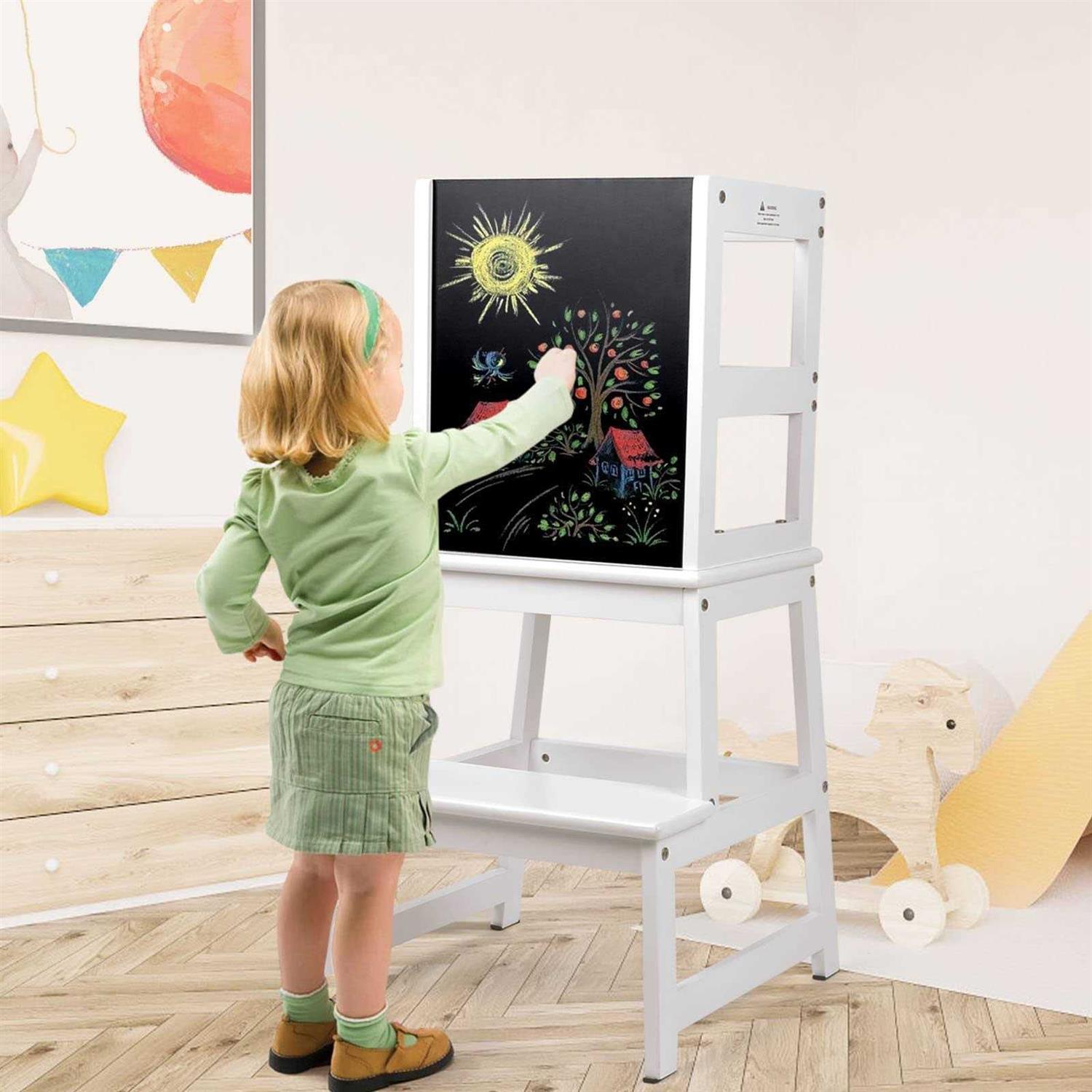 NEEDUX Kids Kitchen Step Stool with Chalkboard & Safety Rail for Toddlers 18 Months and Older - Image 3