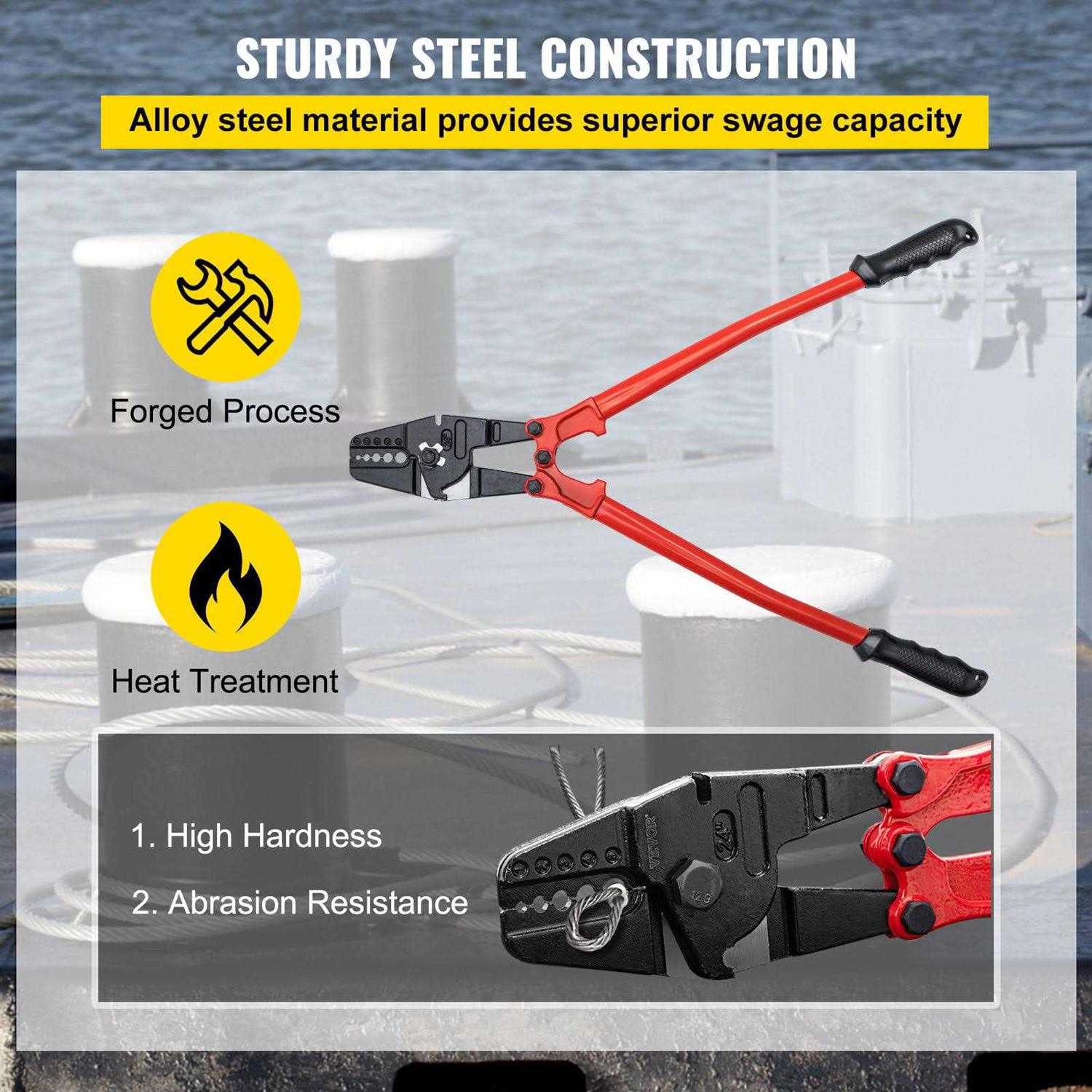 VEVOR Hand Swager Crimper 24 Inch,Swaging Tool 5 Cavity 1/16 3/32 1/8 5/32 3/16,Hand Cimping Tool for Copper Aluminum Oval - Image 2