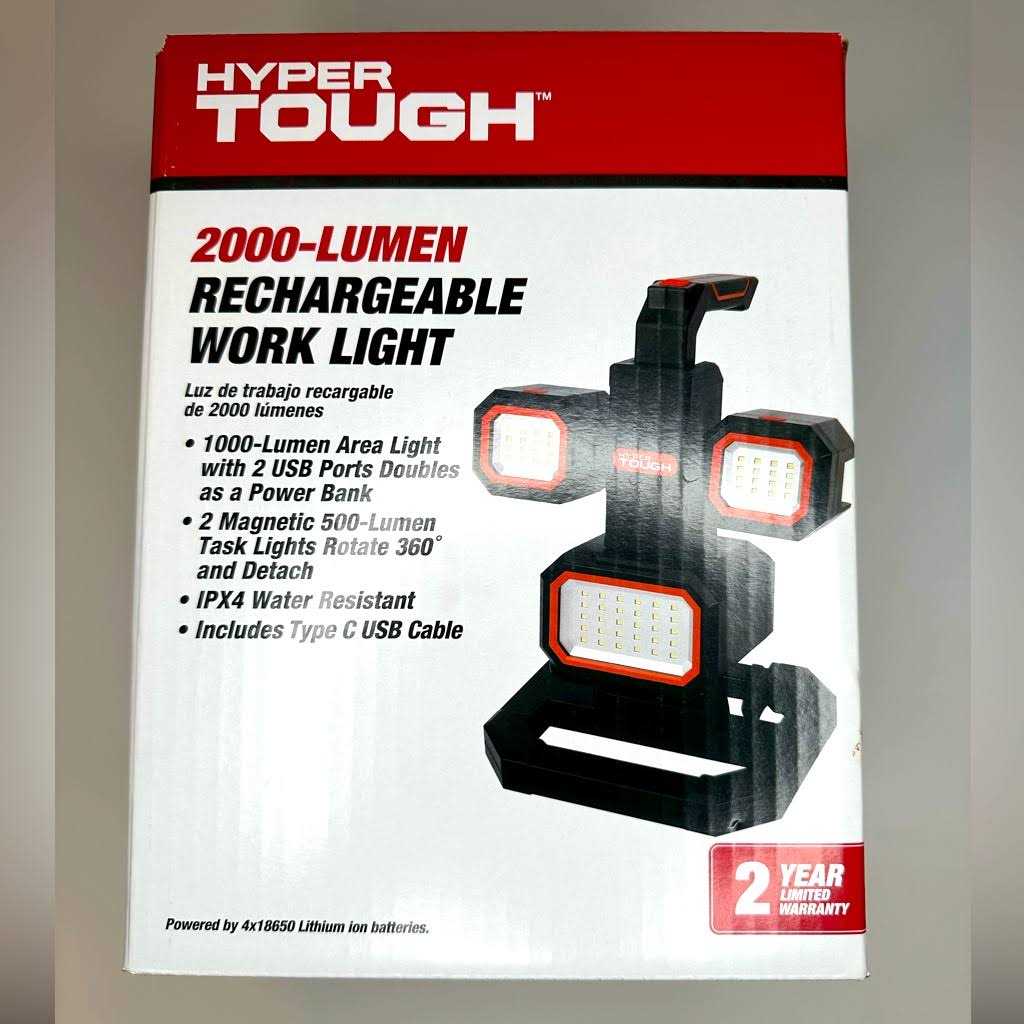 Hyper Tough 2000-Lumen LED Rechargeable Work Light & Detachable Spotlight - Image 2