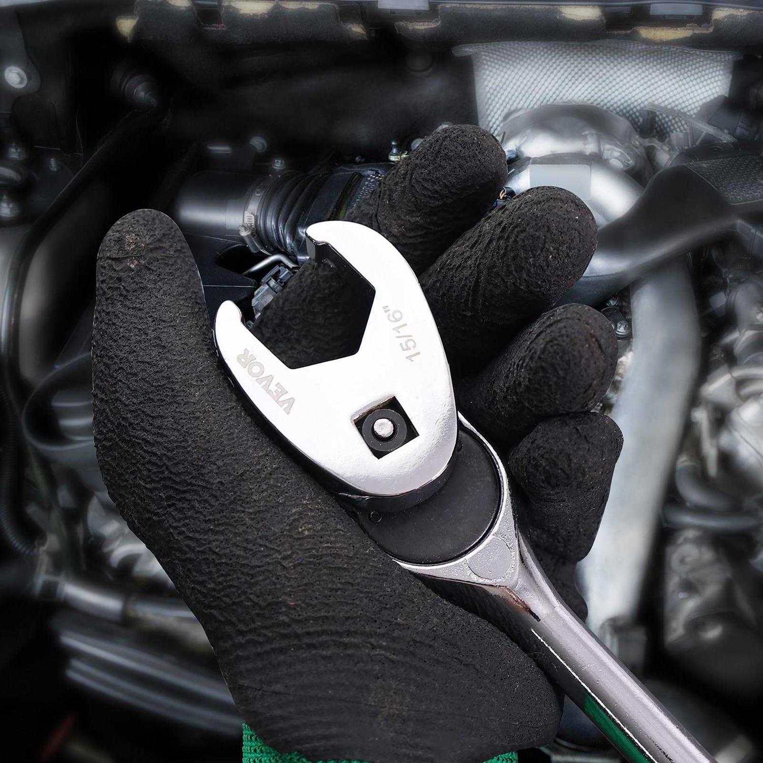 VEVOR 3/8 Drive Crowfoot Wrench Set with 2 Extension Bars, 24-Piece Crows Foot Wrench Set, SAE 3/8-1 and Metric 10-22 mm - Image 5