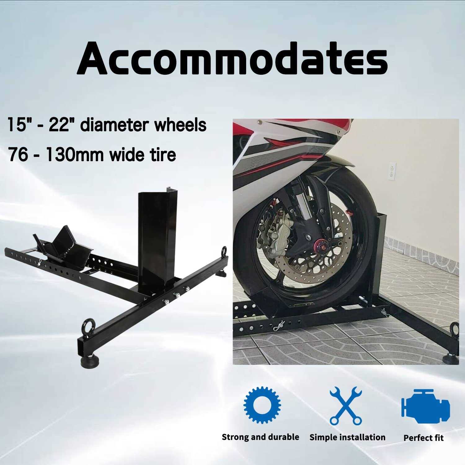 7BLACKSMITHS Adjustable Motorcycle Stand Wheel Chock Upright 1800lbs Capacit Heavy Duty Motorcycle Wheel Chock - Image 3