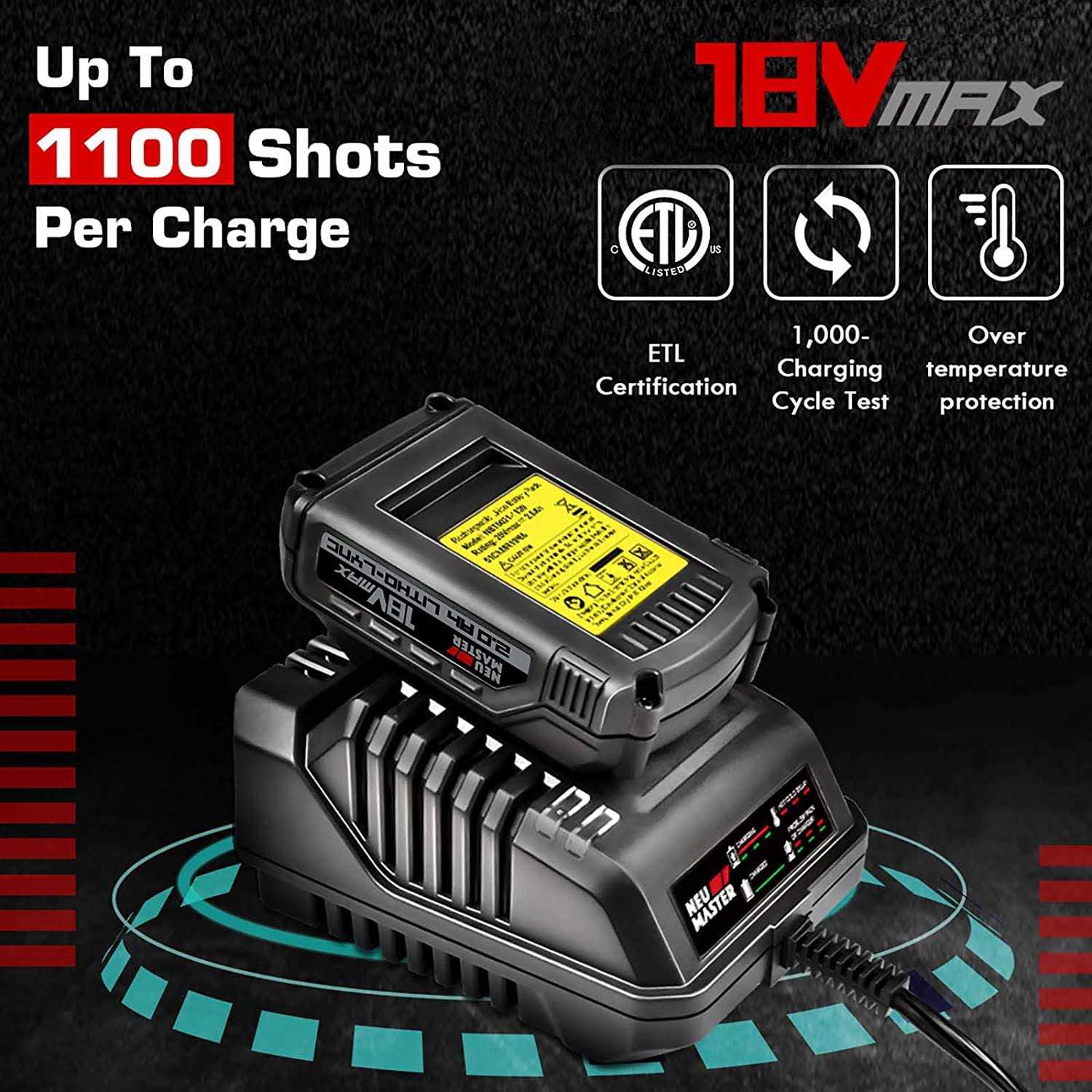 Cordless Brad Nailer, Neu Master Ntc0023 Rechargeable Nail Gun/Staple Gun for Upholstery, Carpentry and Woodworking Projects - Image 4