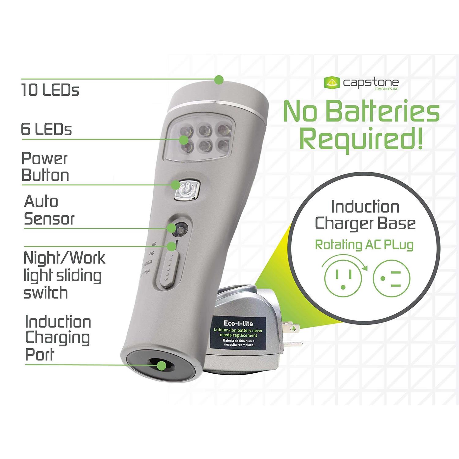 Capstone Lighting 4-in-1 Eco-I-Lite, 2 Pack – Emergency Flashlights, Night Light, Power Failure Light and Work Light – This Rechargeable LED - Image 4