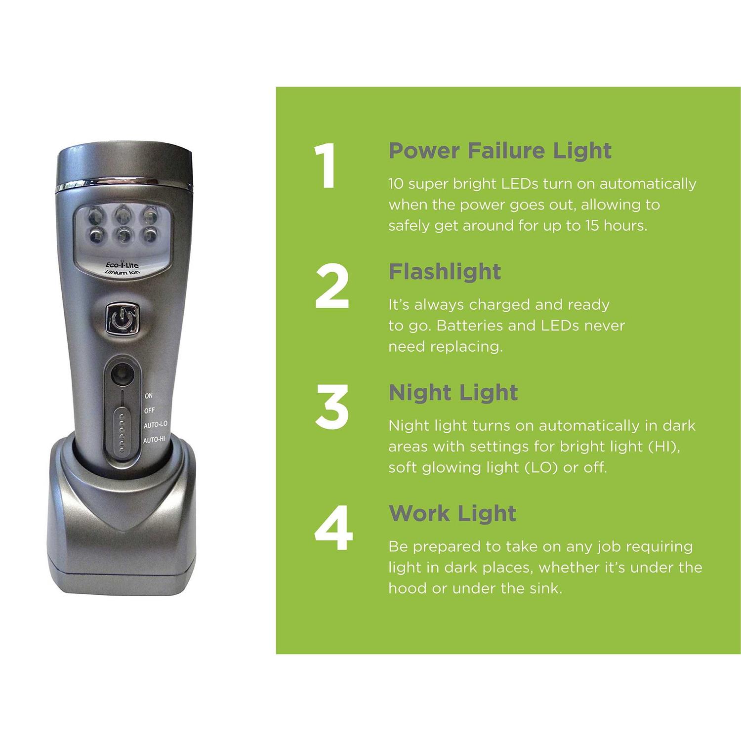 Capstone Lighting 4-in-1 Eco-I-Lite, 2 Pack – Emergency Flashlights, Night Light, Power Failure Light and Work Light – This Rechargeable LED - Image 5