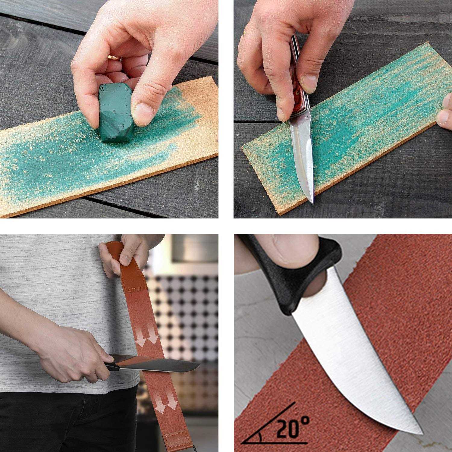 Knife Sharpening Stone Set,4 Side Grit 400/1000 3000/8000 Water Stone,Whetstone Kit with Non-slip Bamboo Base,Flattening Stone,Angle Guide,Leather - Image 4
