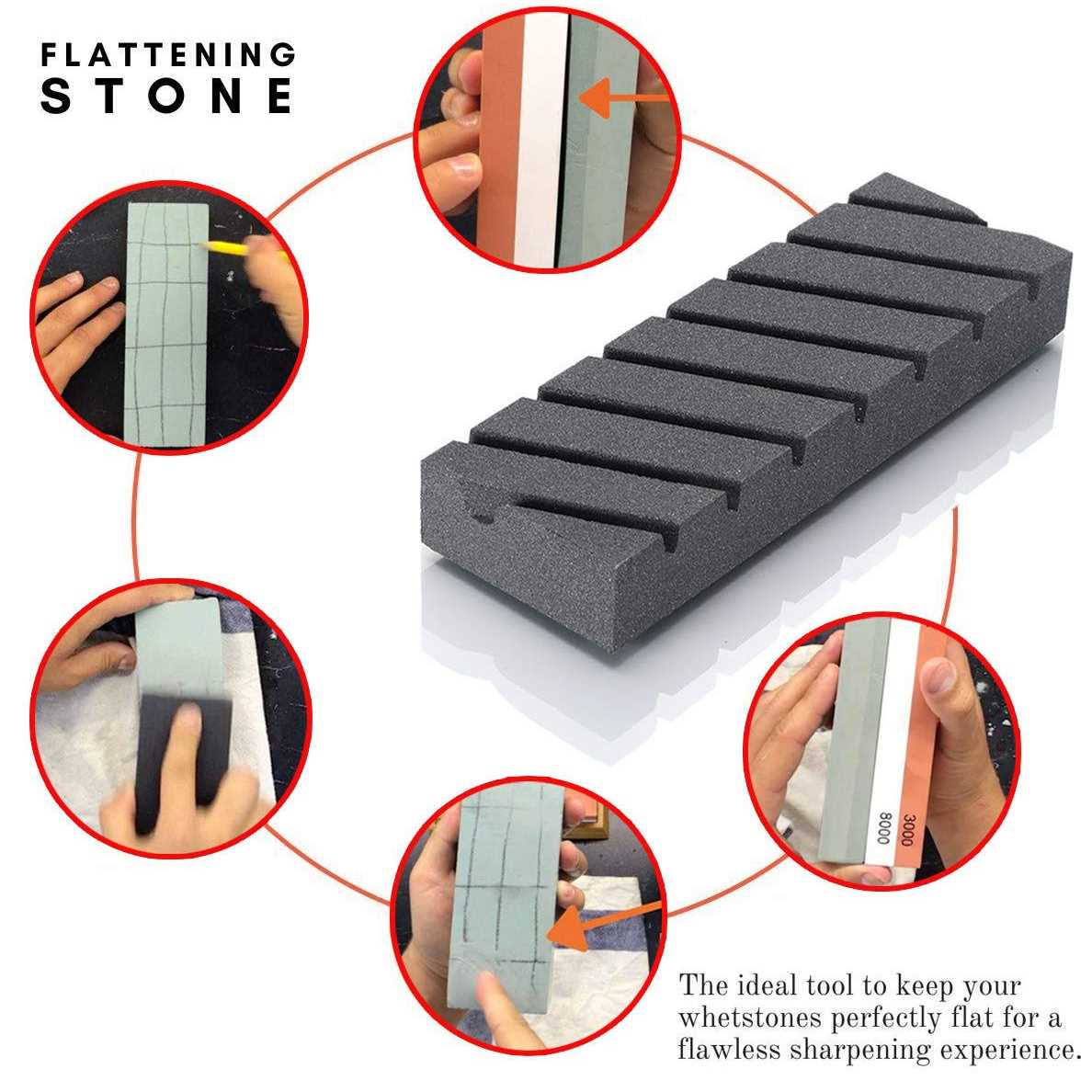 Knife Sharpening Stone Set,4 Side Grit 400/1000 3000/8000 Water Stone,Whetstone Kit with Non-slip Bamboo Base,Flattening Stone,Angle Guide,Leather - Image 5