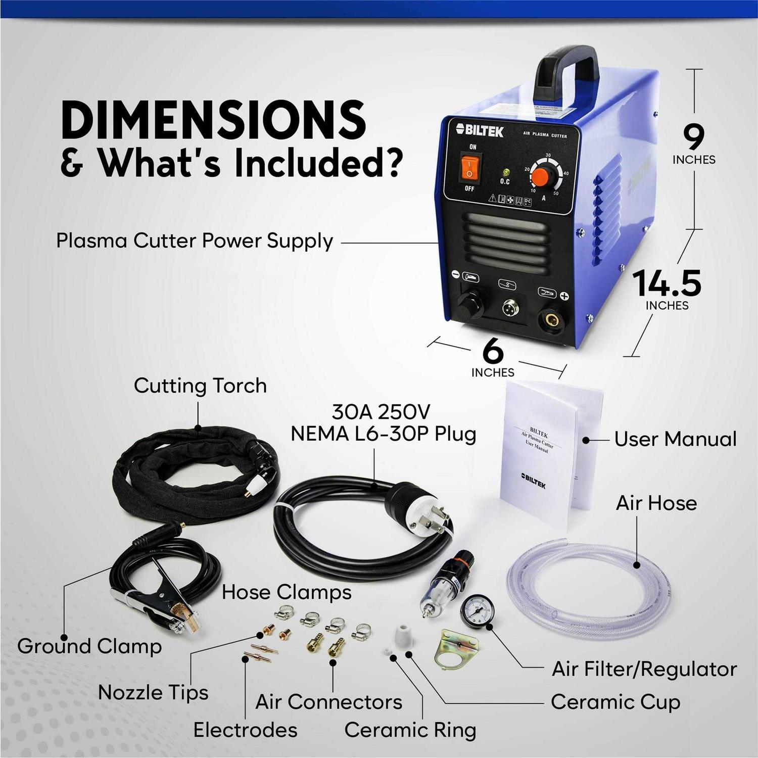 Biltek Plasma Cutter 50A Dual Voltage 110V/220V Cutting Torch Kit - Image 4