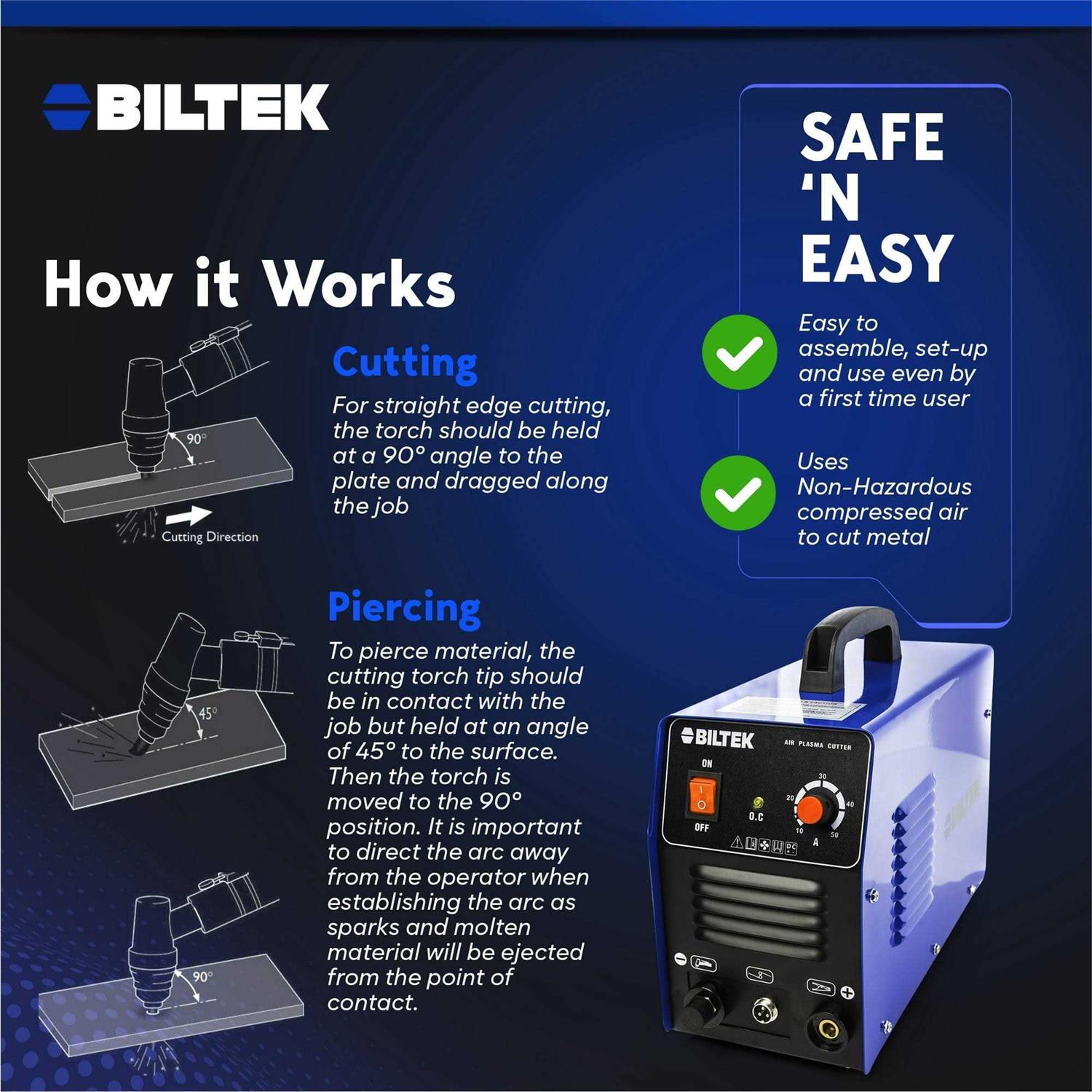 Biltek Plasma Cutter 50A Dual Voltage 110V/220V Cutting Torch Kit - Image 5