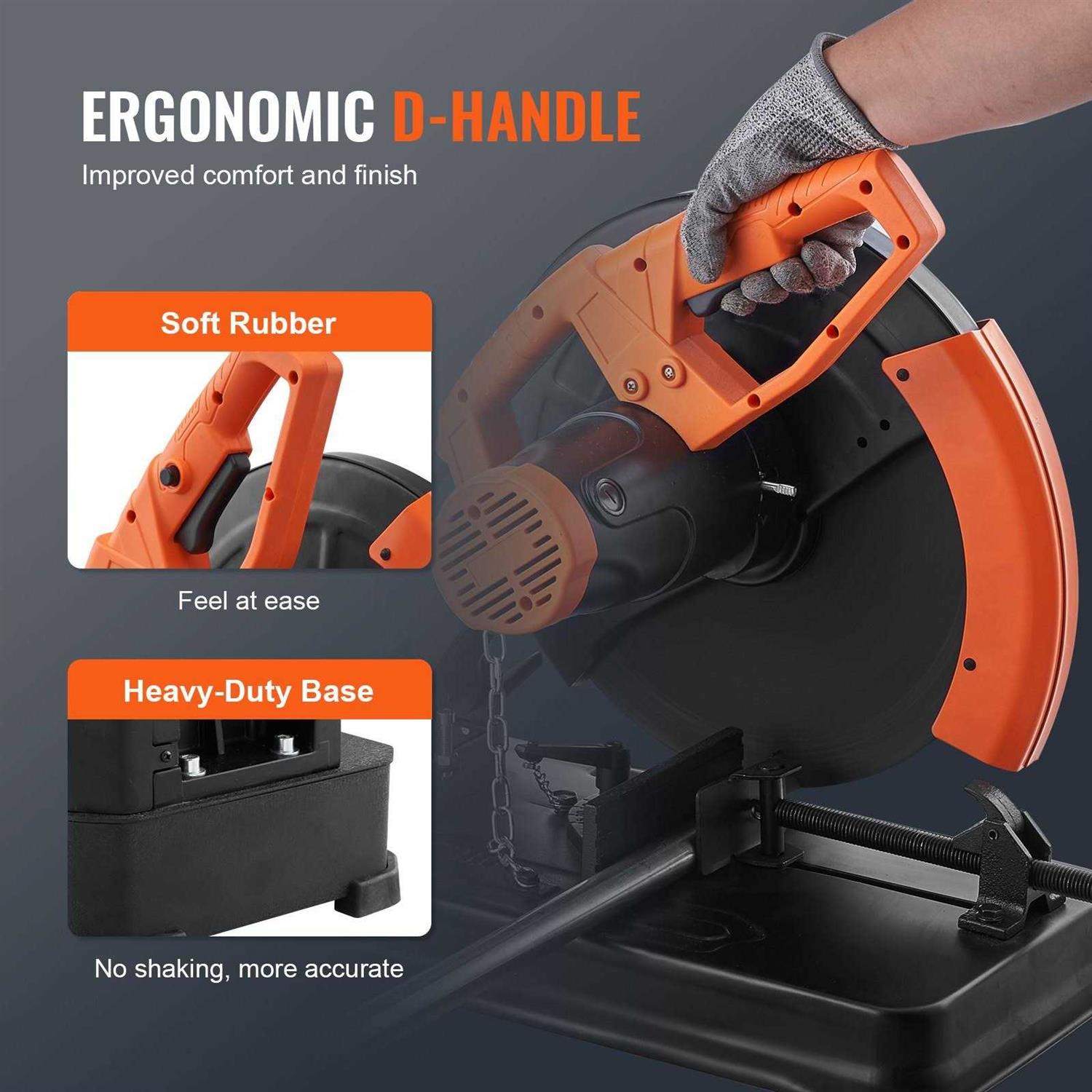 VEVOR Abrasive Chop Saw 14/355mm Blade Diameter Cut Off Saw 2300W 3600RPM Steel Cutting Machine 0-45° Adjustable Angle Miter Saw for Cutting Metal - Image 5