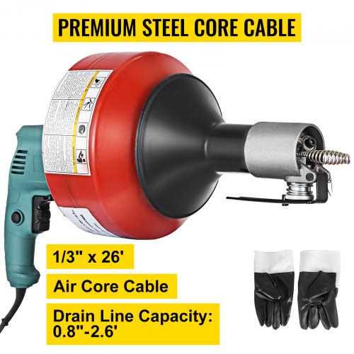 VEVOR Drain Cleaner Machine 26 ft X1/3 inch 700W Electric Drain Cleaning Machine Drain Snake Drain Auger fit 0.8-2.6Pipes - Image 3