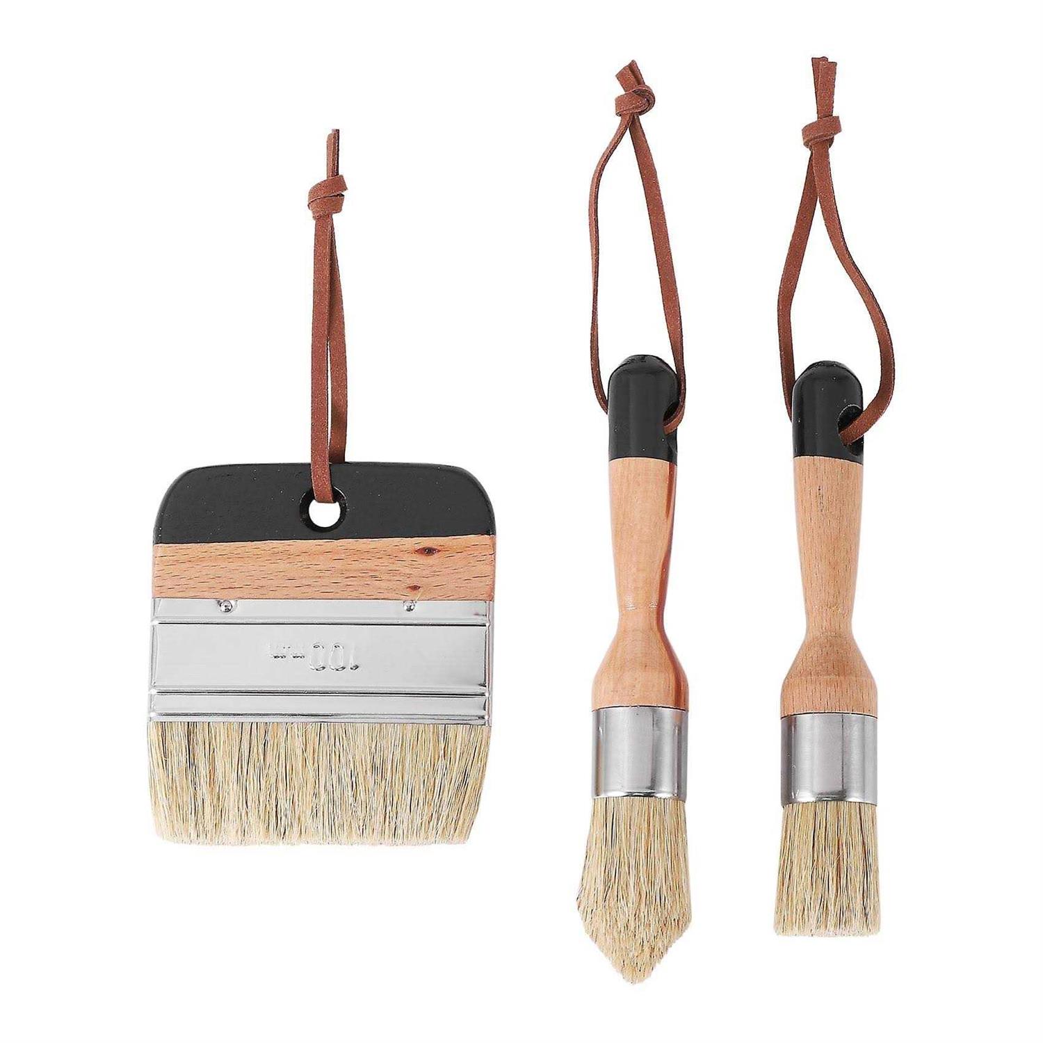 3Pack Chalk and Wax Paint Brushes Bristle Stencil Brushes for Wood Furniture Home Wall Decor, Size: One size, Black - Image 4