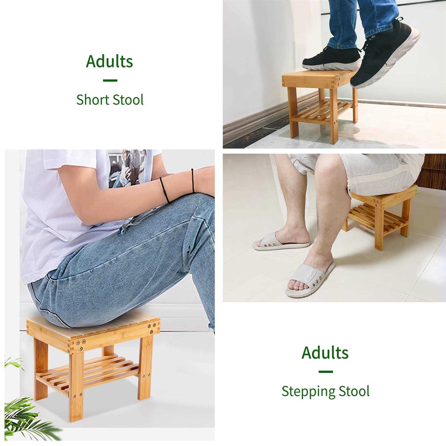 Vaefae Bamboo Small Seat Stool for Kids, Foot Rest Shaving Stool,storage Shelf, Durable Lightweight and Anti Slip - Image 4