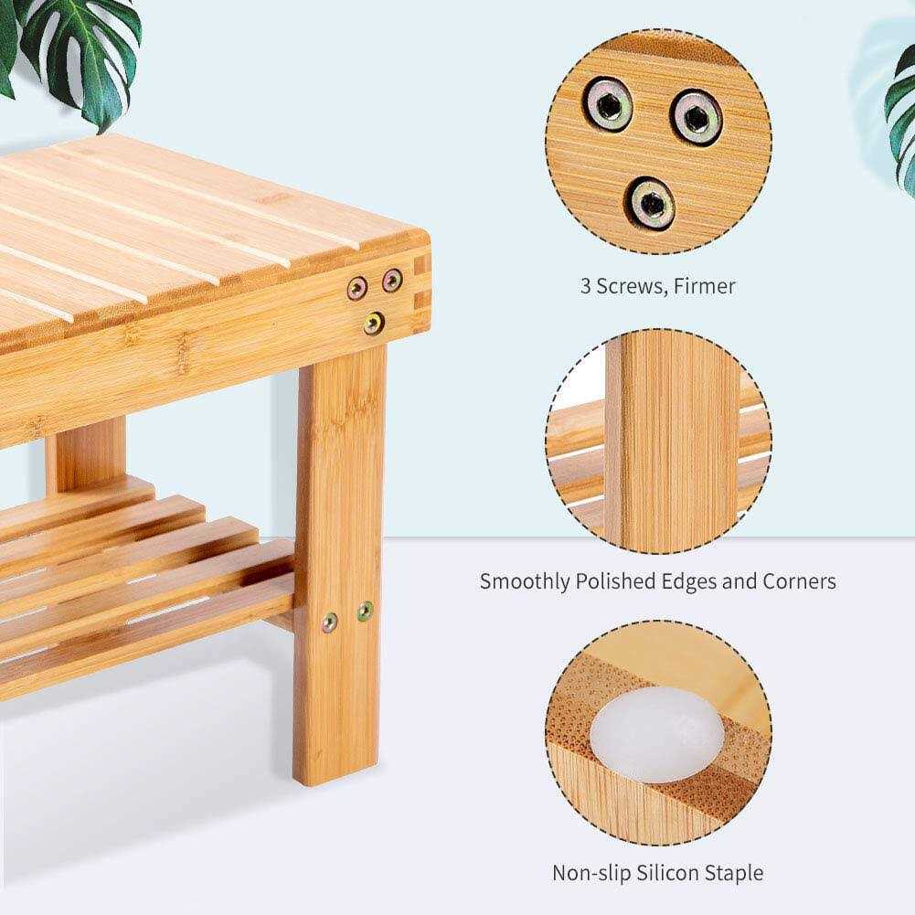Vaefae Bamboo Small Seat Stool for Kids, Foot Rest Shaving Stool,storage Shelf, Durable Lightweight and Anti Slip - Image 5