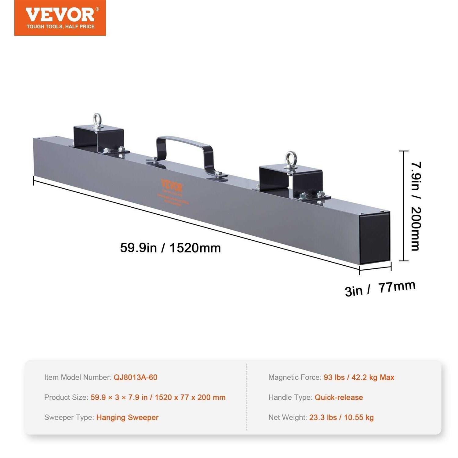 VEVOR 120lbs Hanging Magnetic Sweeper Pickup Tool Nail Hang-Type Magnetic Forklift Sweeper Industrial Grade Magnets Steel Material Hunting - Image 3