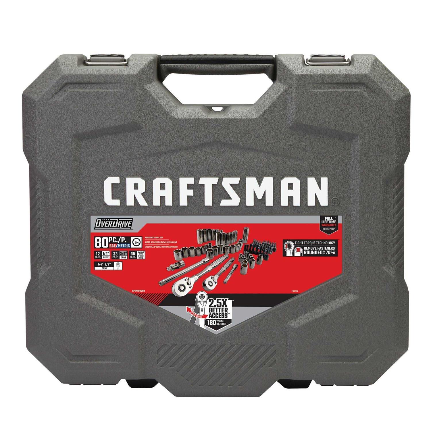 Craftsman OVERDRIVE 80-Piece Standard and Metric Gunmetal Chrome Mechanics Tool Set with Hard Case - Image 2