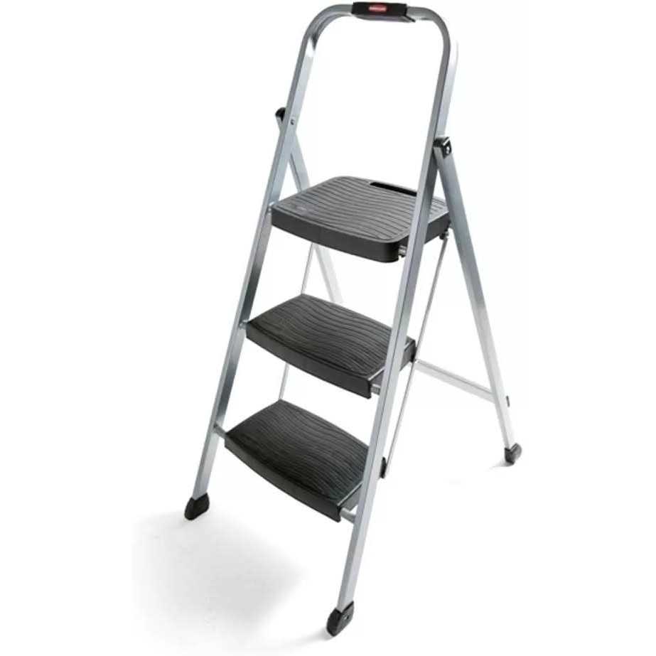 Rubbermaid RM-3W Folding 3-Step Steel Frame Stool with Hand Grip and Plastic