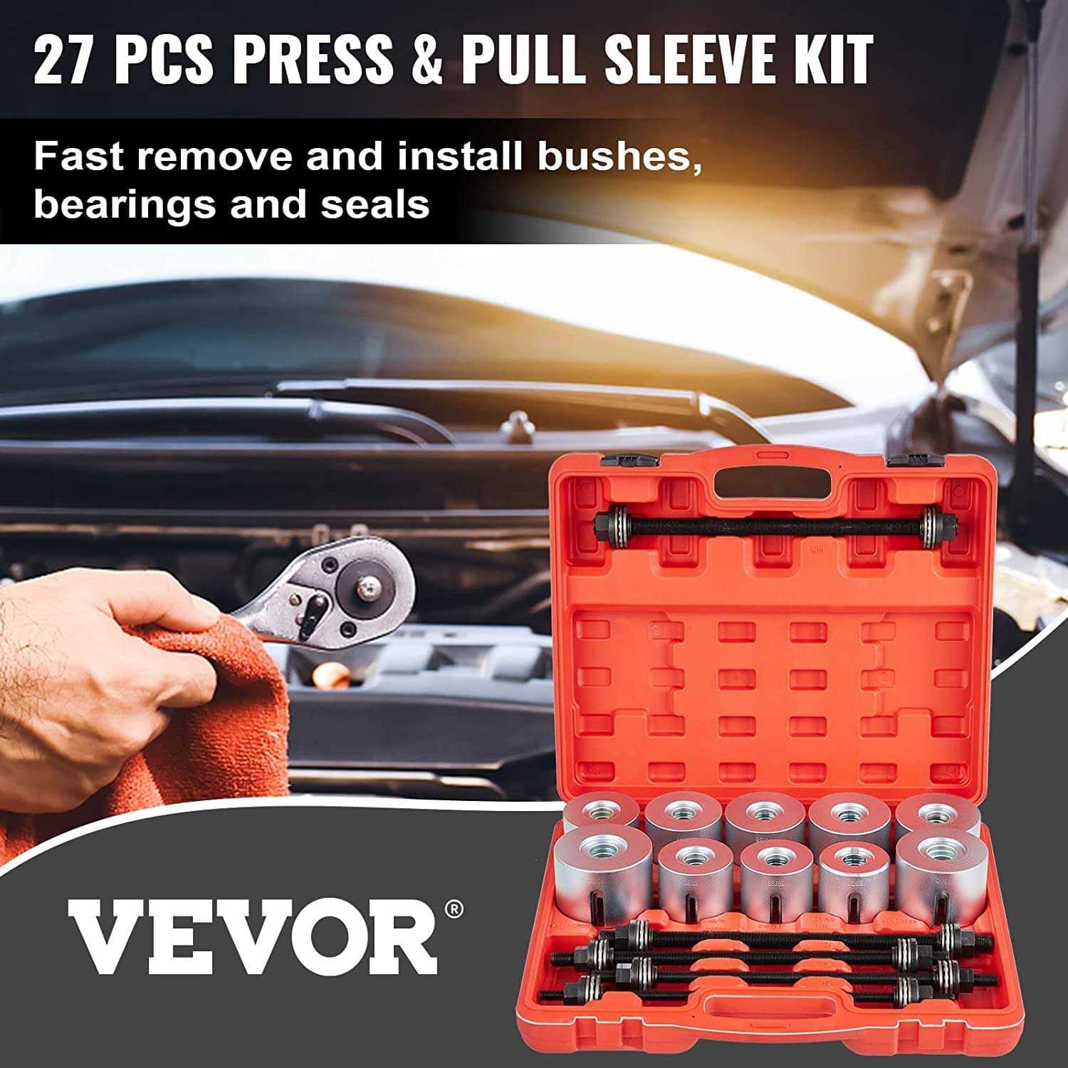 VEVOR 27 PCS Pull and Press Sleeve Kit 45# Steel Removal Installation Bushes Bearings Tool Kit - Image 4