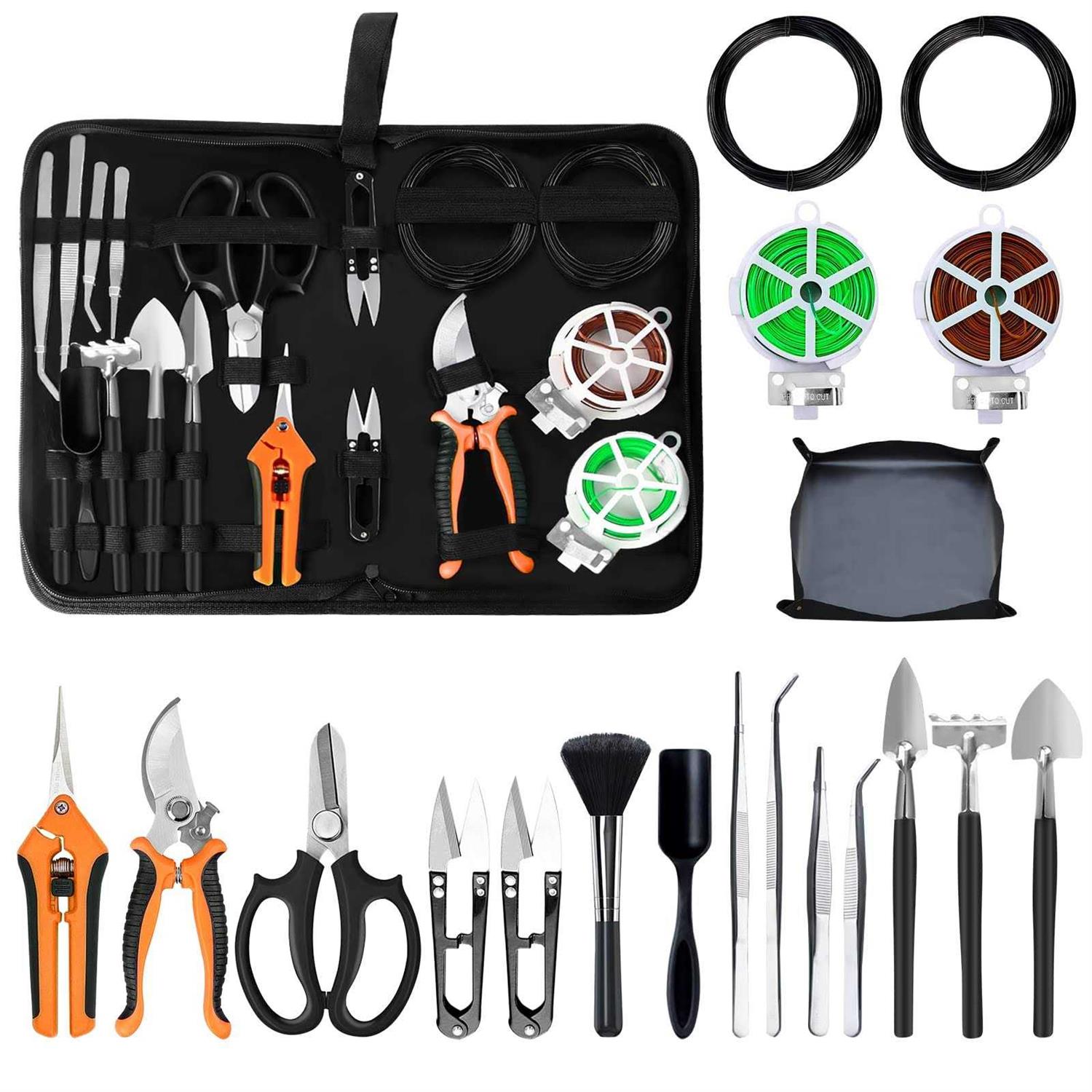 Taschyas Bonsai Tools Set 20 Pcs Gardening Succulent Tree Indoor Beginner Tool Kit
