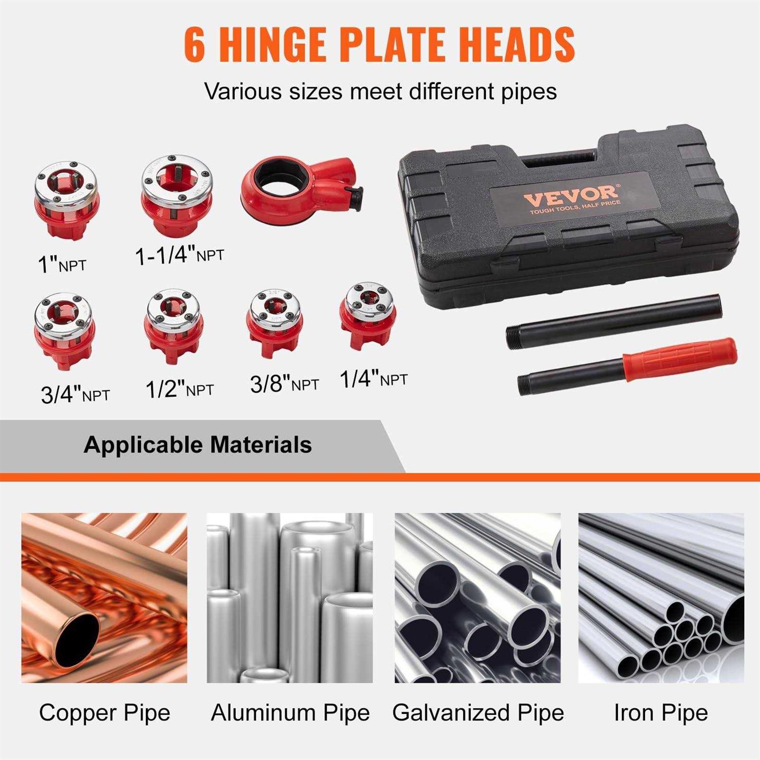 VEVOR Ratchet Pipe Threader Kit 1/4 NPT 1-1/4 NPT Manual Ratcheting Pipe Threader - Image 5