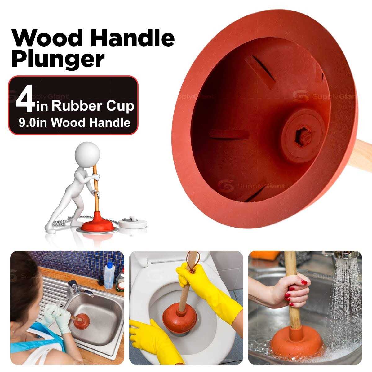 SupplyGiant Sink Plunger Heavy Duty Rubber Plunger for Bathroom Small Plunger for Sink with 9” Wooden Handle to Fix Clogged Basins and Tubs - Image 3