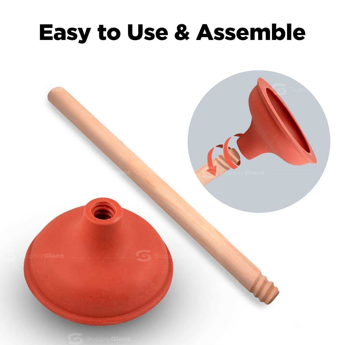 SupplyGiant Sink Plunger Heavy Duty Rubber Plunger for Bathroom Small Plunger for Sink with 9” Wooden Handle to Fix Clogged Basins and Tubs - Image 4