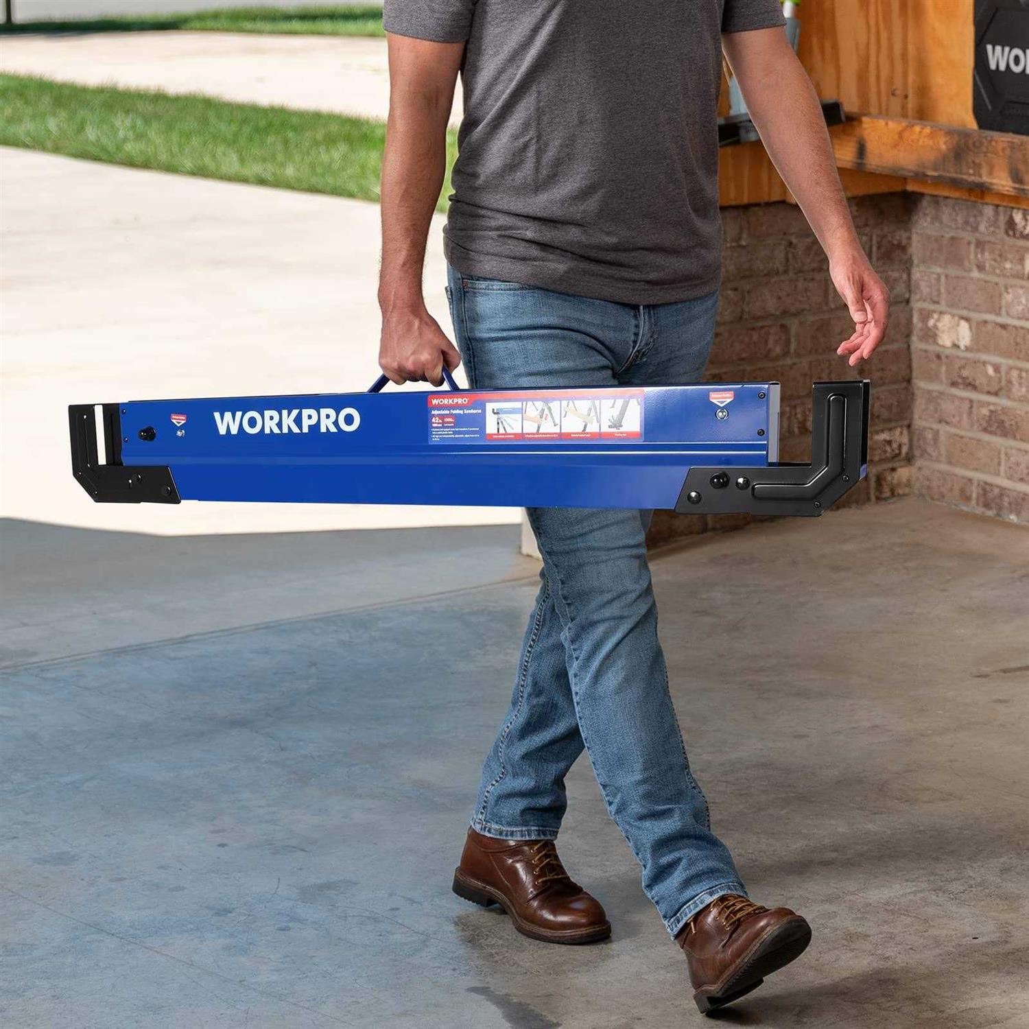 WORKPRO Folding Sawhorse 2-Pack Adjustable Heavy Duty Saw horse with 2x4 Support Arms - Image 3