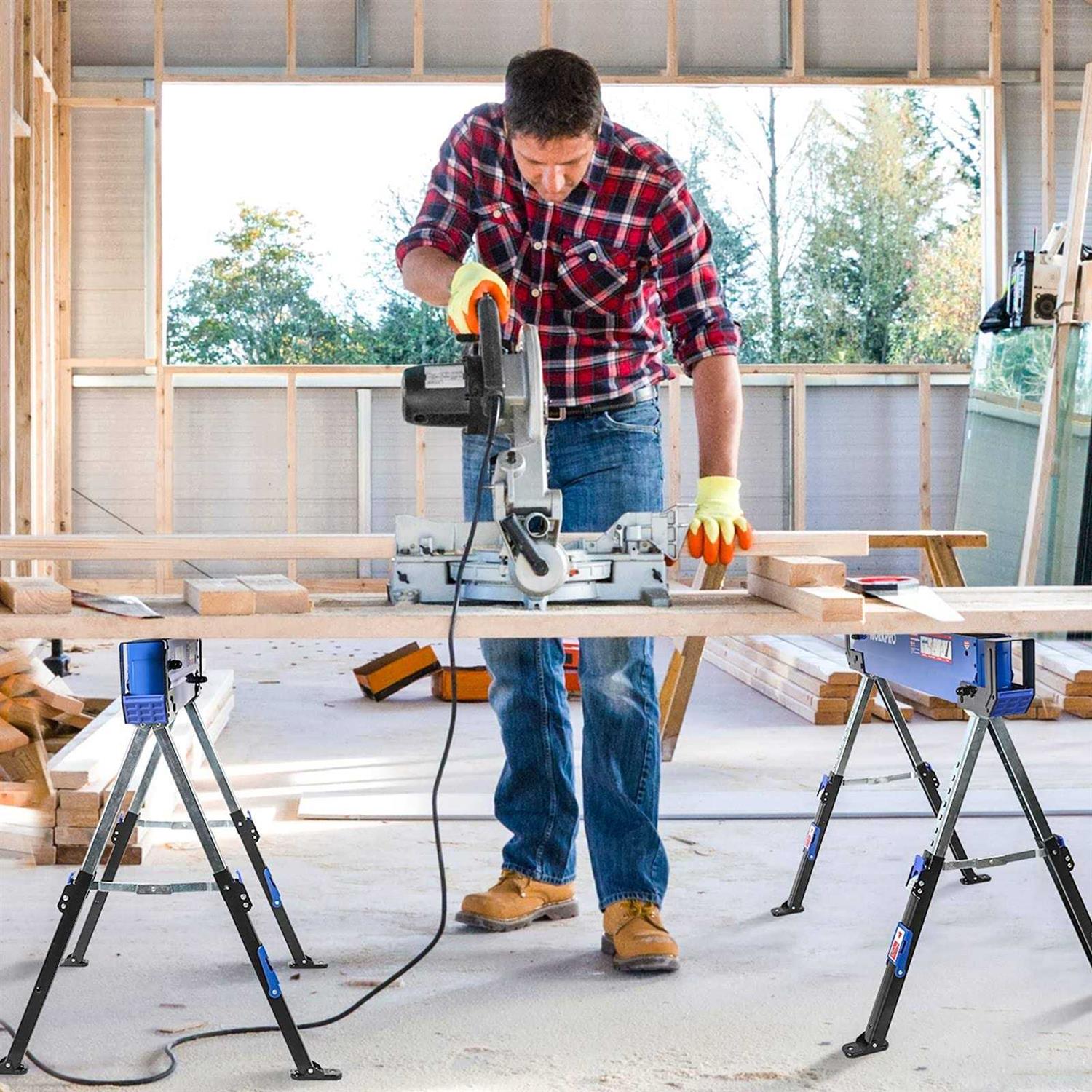 WORKPRO Folding Sawhorse 2-Pack Adjustable Heavy Duty Saw horse with 2x4 Support Arms - Image 5