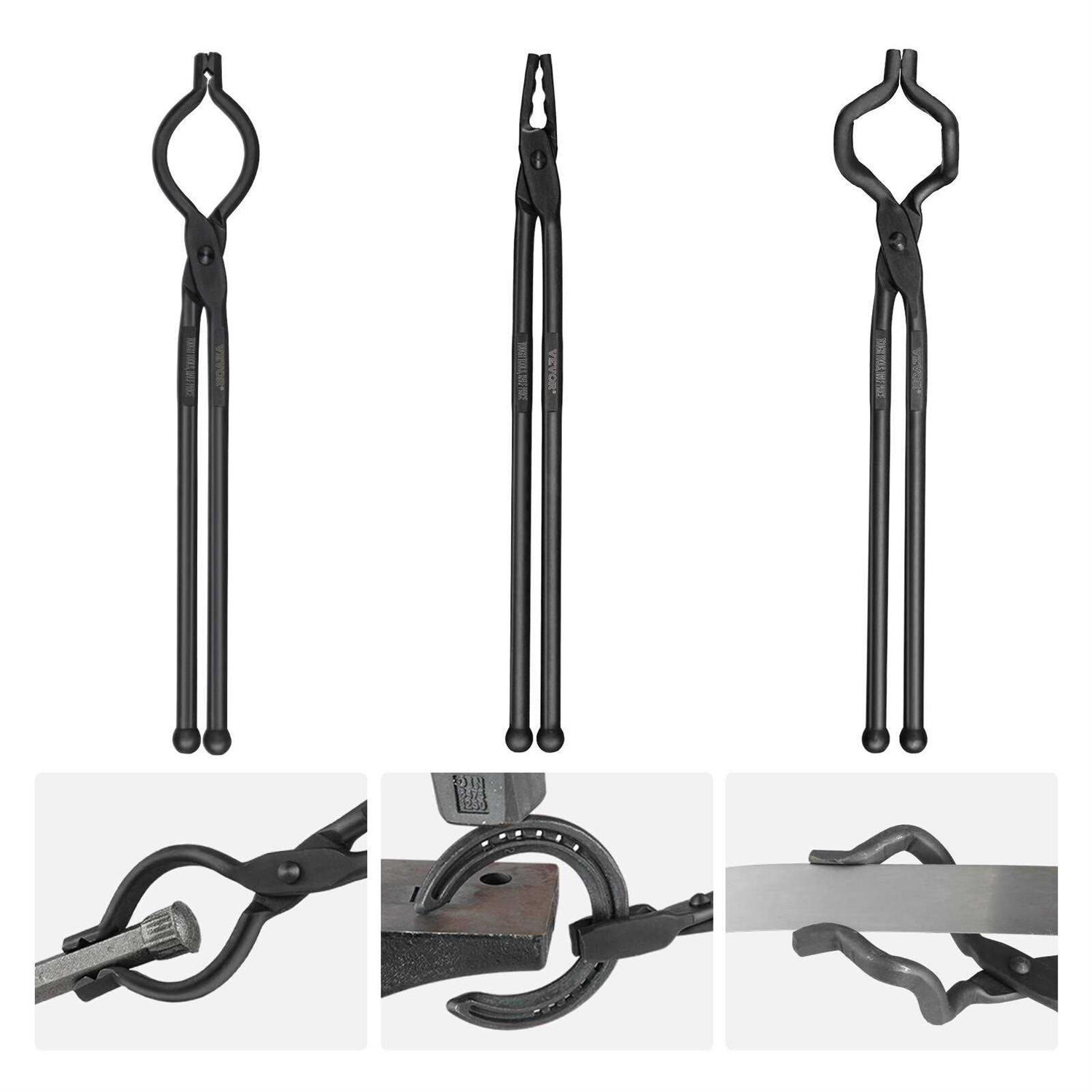 VEVOR Blacksmith Tongs, 18 4 PCS, V-Bit Bolt Tongs, Wolf Jaw Tongs, Z V-Bit Tongs and Gripping Tongs - Image 3