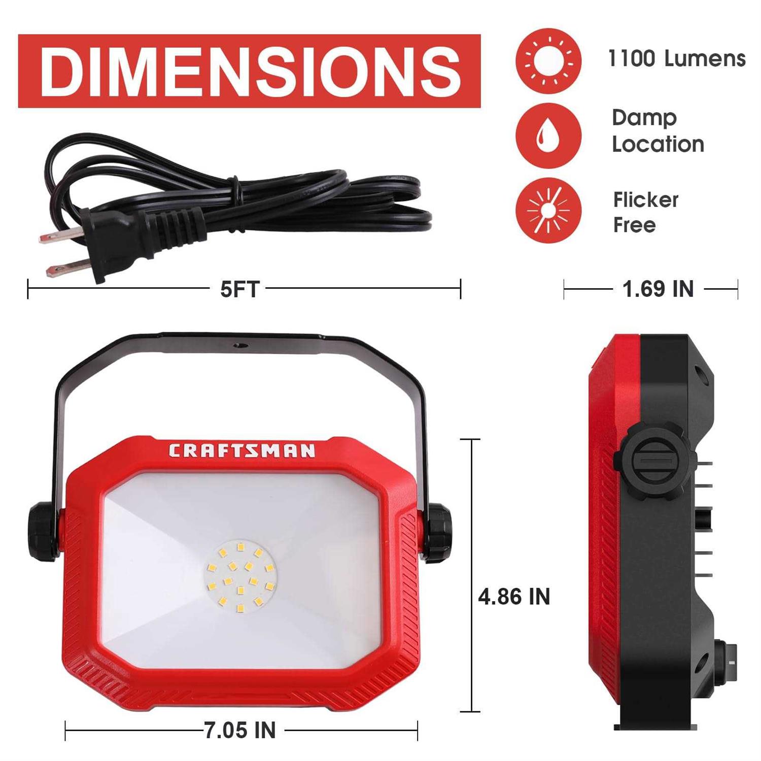 Craftsman 1100 Lumens 4000K LED Tiltable Portable Work Light 2-in-1 Adjustable Metal Rotating Stand and Handle - Image 3