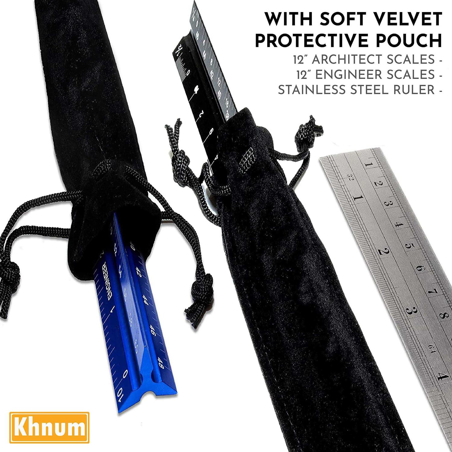 Khnum 12-Inch Architectural and Engineering Scale Ruler Set Laser-Etched Aluminum Triangular Drafting Tool - Image 4