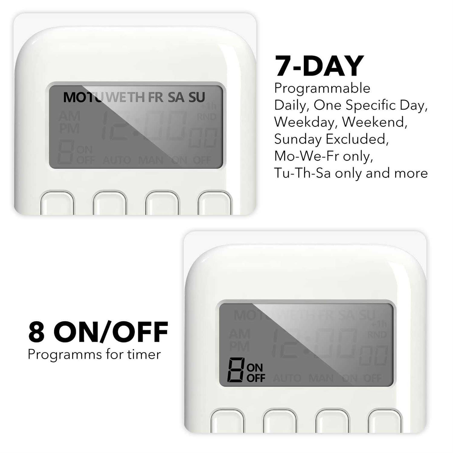 Bn-LINK Digital Timer Outlet 7 Day Heavy Duty Programmable Timer On/Off Programs 3-Prong Grounded - Image 3