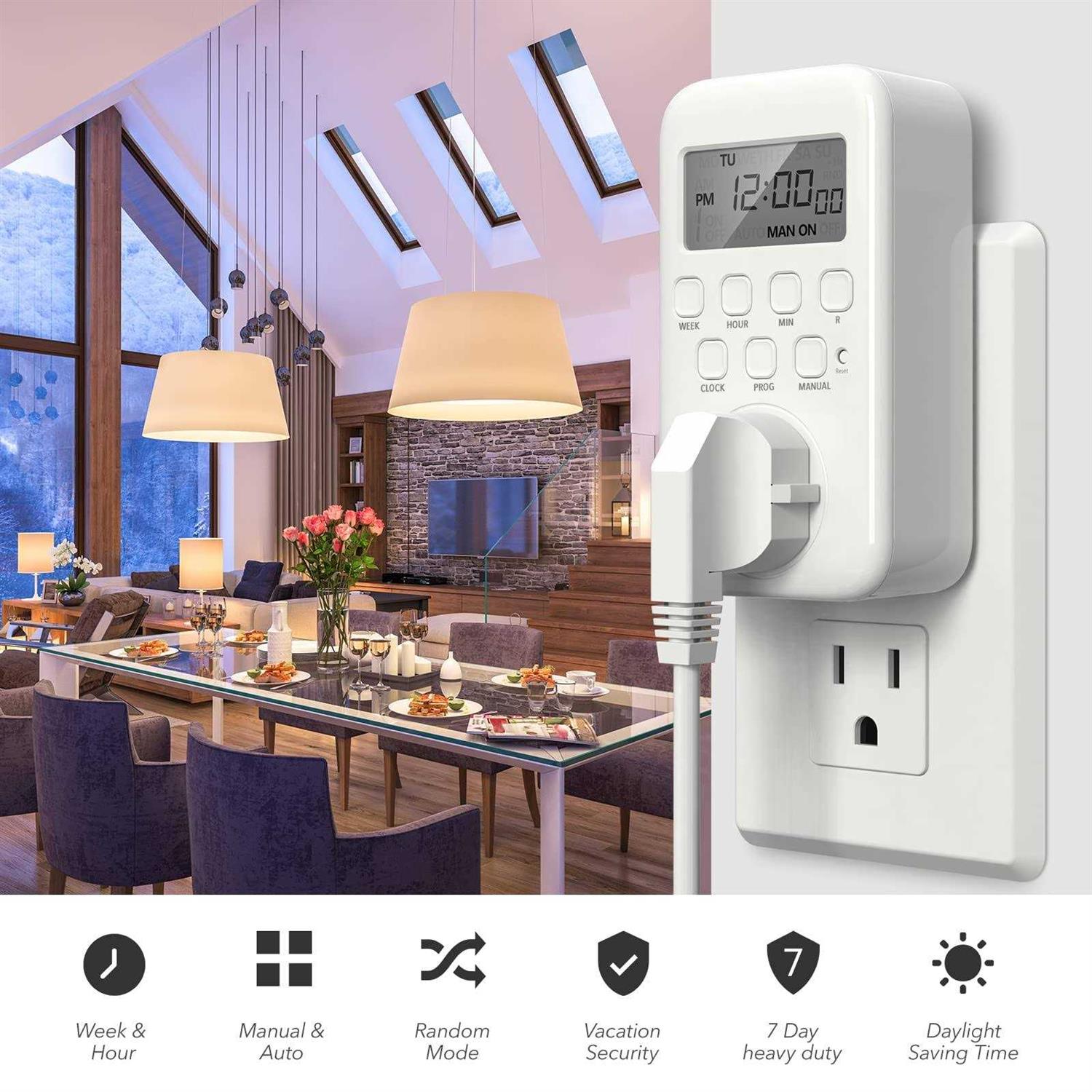 Bn-LINK Digital Timer Outlet 7 Day Heavy Duty Programmable Timer On/Off Programs 3-Prong Grounded - Image 5