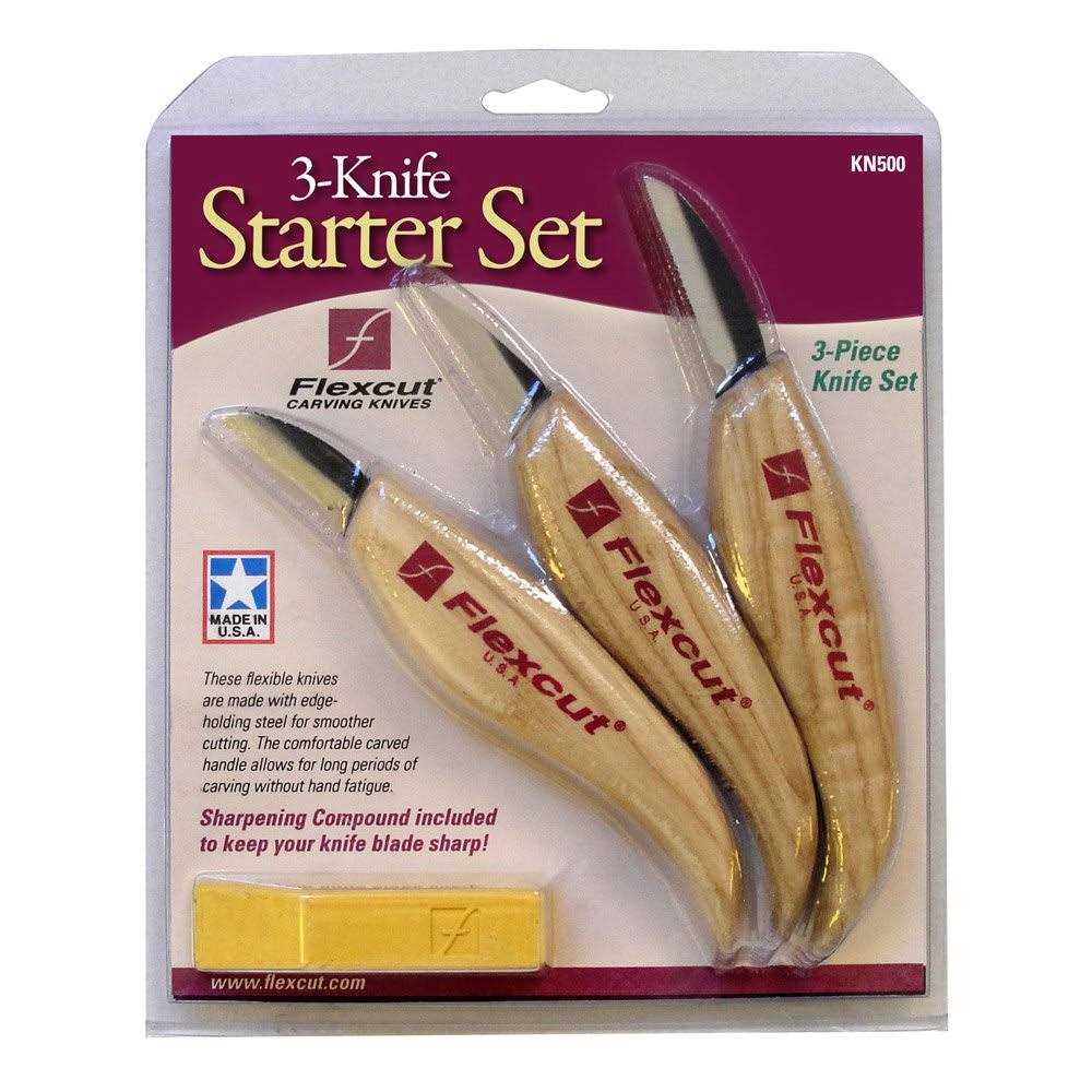 Flexcut Carving Knives, Starter Set, with Ergonomic Handles and Carbon Steel Blades