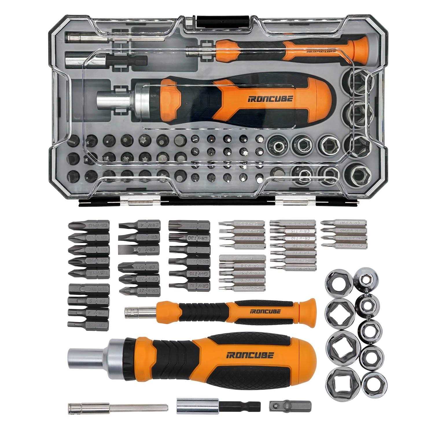 ironcube ratcheting screwdriver bit set with socket set 56-piece