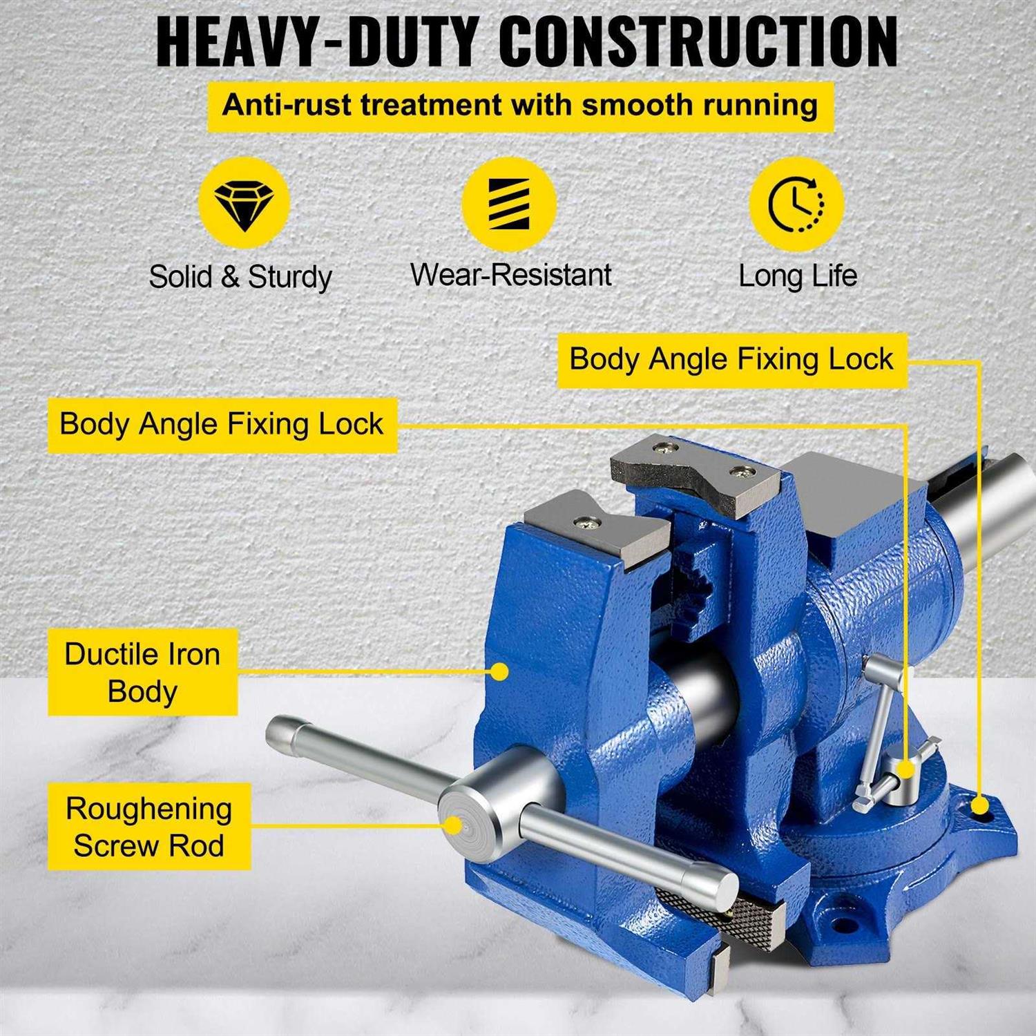 VEVOR Bench Vise 5 30Kn Heavy Duty with 360 Swivel Base and Head Two Clamping Jaws - Image 2