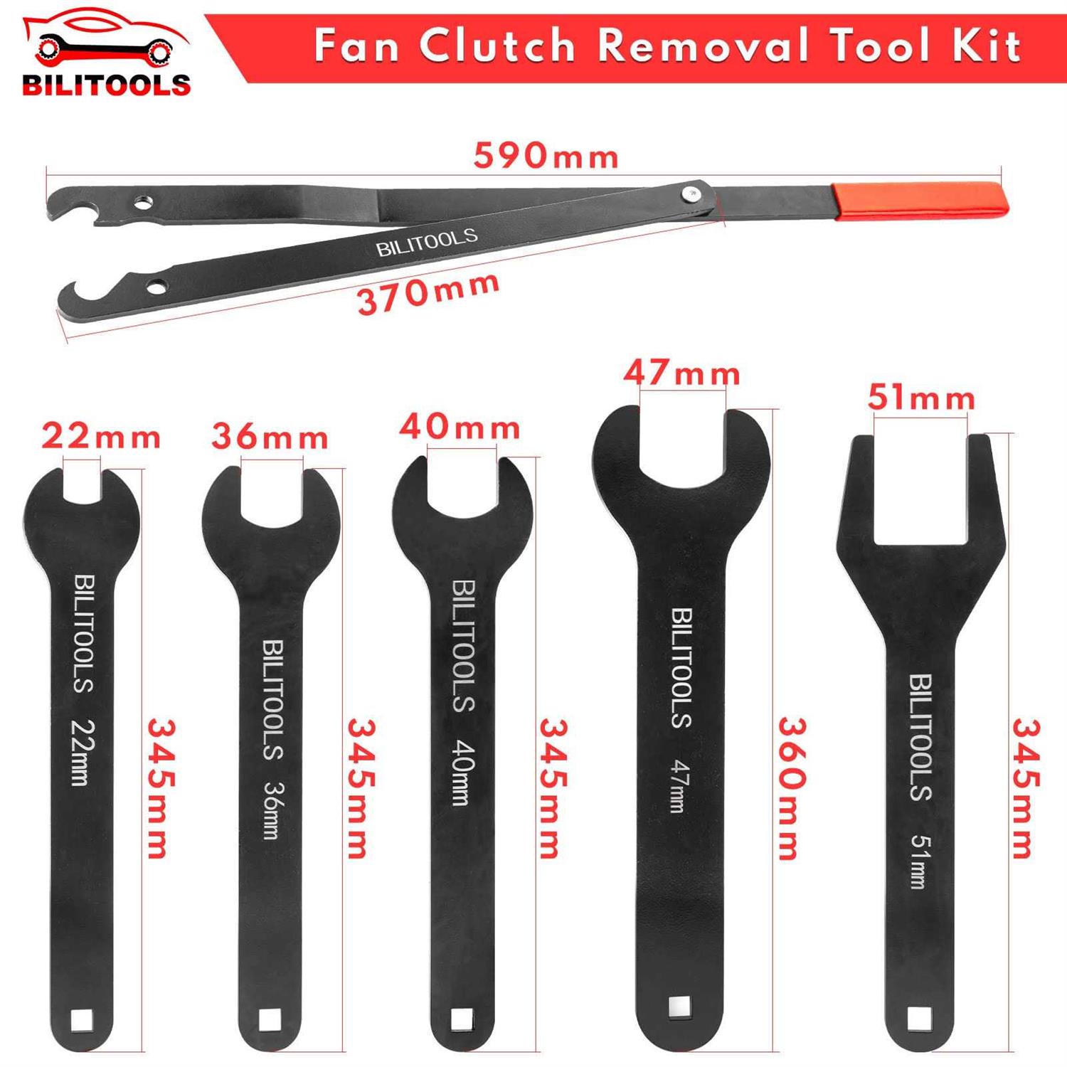 BILITOOLS Fan Clutch Removal Tool Kit Fan Clutch Wrench Set 22 36 40 47 51 mm with Pulley Holder - Image 3