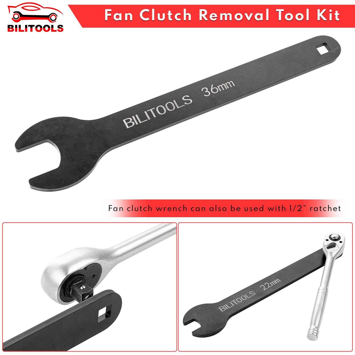 BILITOOLS Fan Clutch Removal Tool Kit Fan Clutch Wrench Set 22 36 40 47 51 mm with Pulley Holder - Image 5