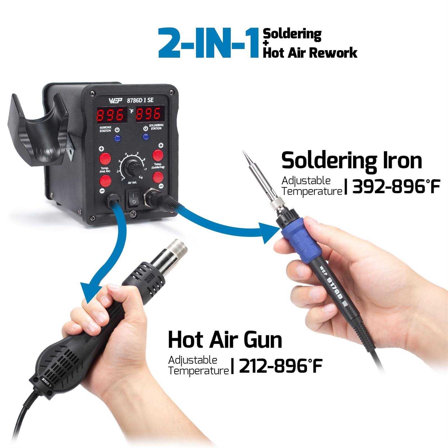 WEP 8786D-I SE Hot Air Soldering Iron Station Kit 2-IN-1 for Rework - Image 4