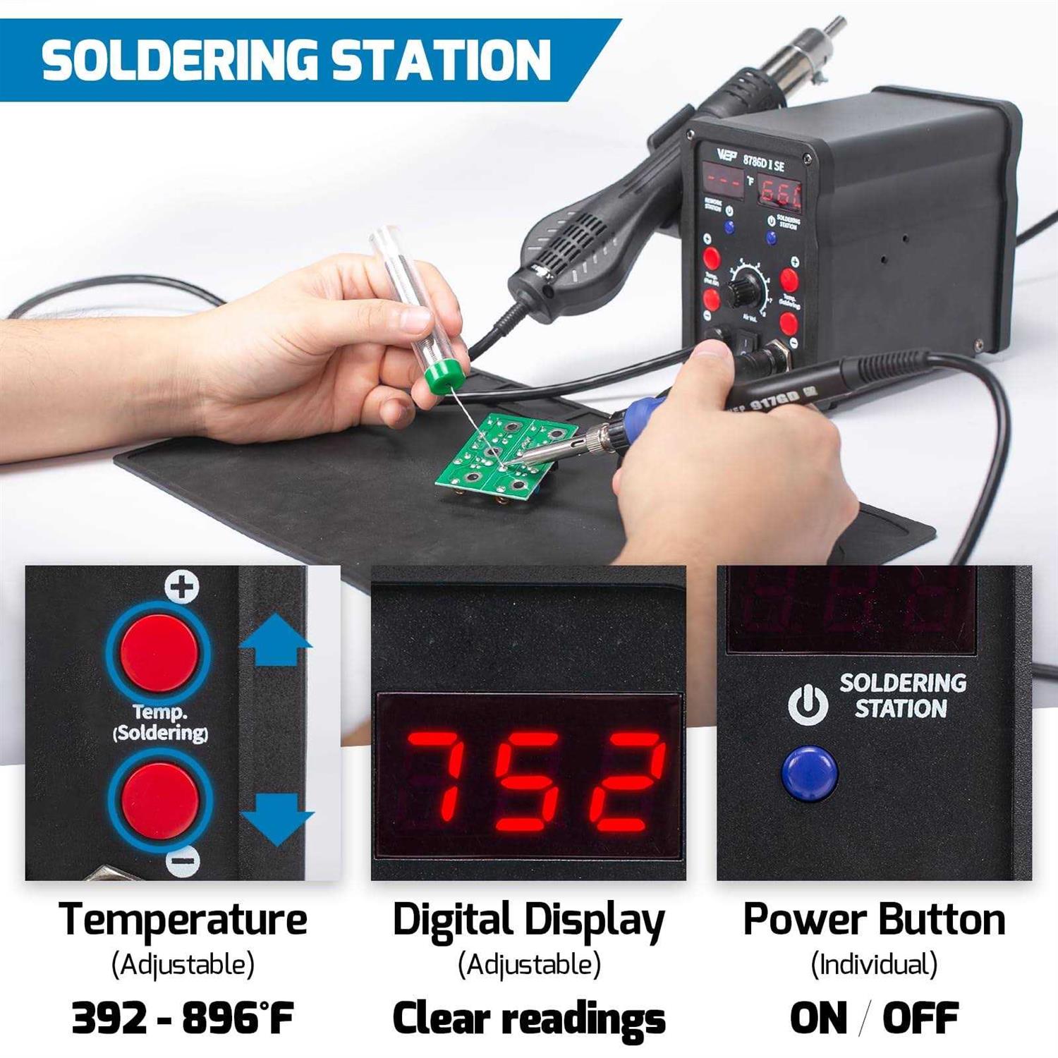 WEP 8786D-I SE Hot Air Soldering Iron Station Kit 2-IN-1 for Rework - Image 5