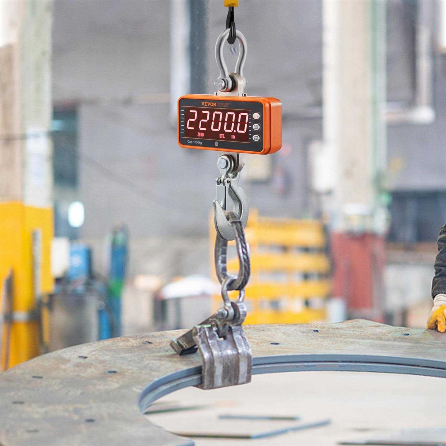VEVOR Digital Crane Scale 2200 lbs/1000 kg Industrial Heavy Duty Hanging Scale with Remote Control Cast Aluminum Case & Led Screen High Precision - Image 3