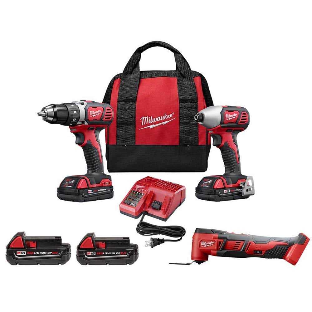 Milwaukee M18 18V Lithium-Ion Cordless Drill Driver/Impact Driver/Reciprocating Saw Combo Kit W