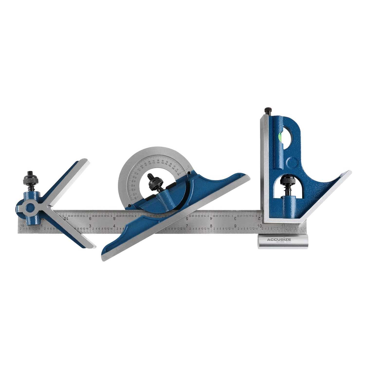 Accusize Industrial Tools 12'' 4 Combination Square Ruler Set Protractor Satin - Image 5