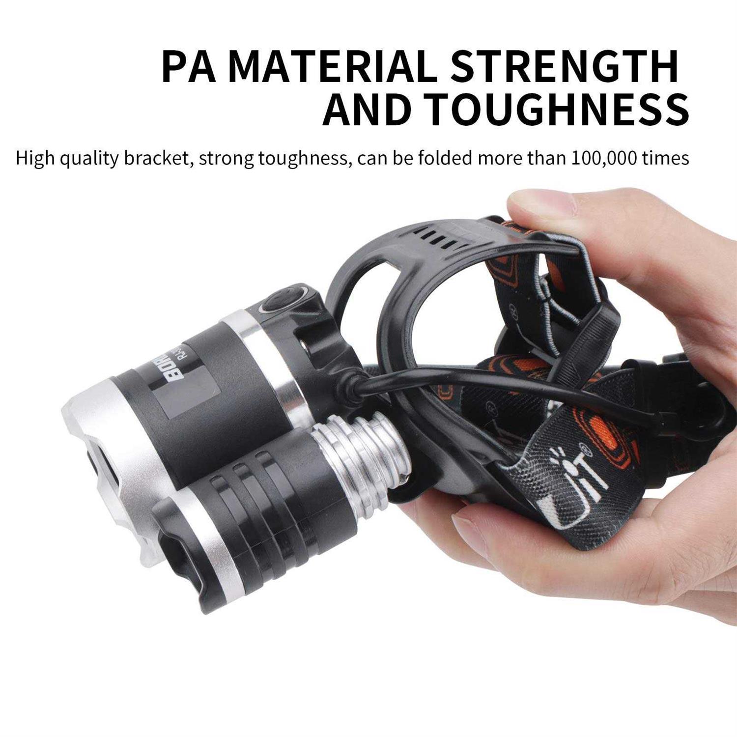 BORUIT RJ-3000 LED Headlamp,3 Modes White and LED Headlight Rechargeable 5000 Lumens Head - Image 4