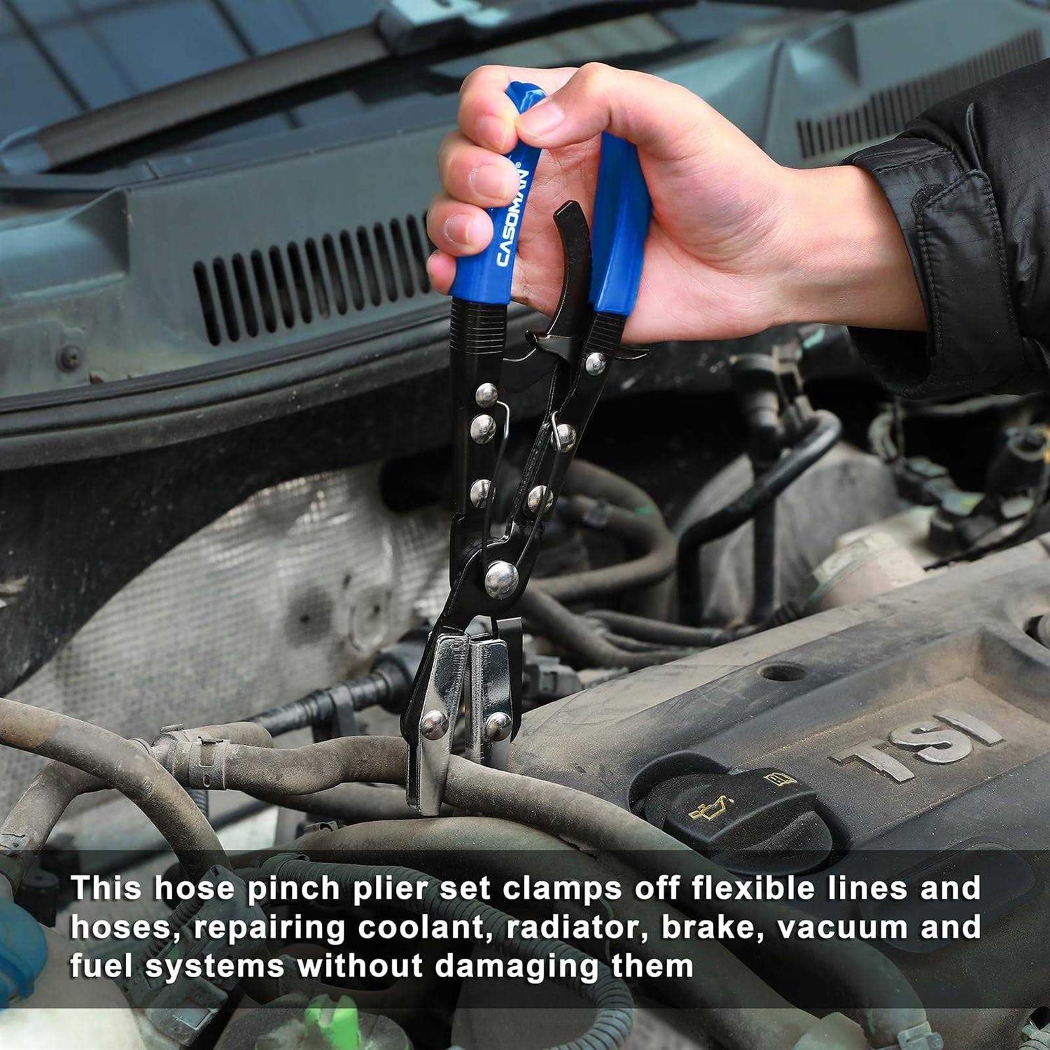 CASOMAN 3PC Hose Pincher Pliers Set Locking Ratcheting Hose Pinch Off Pliers for Automotive Hose Lines - Image 4