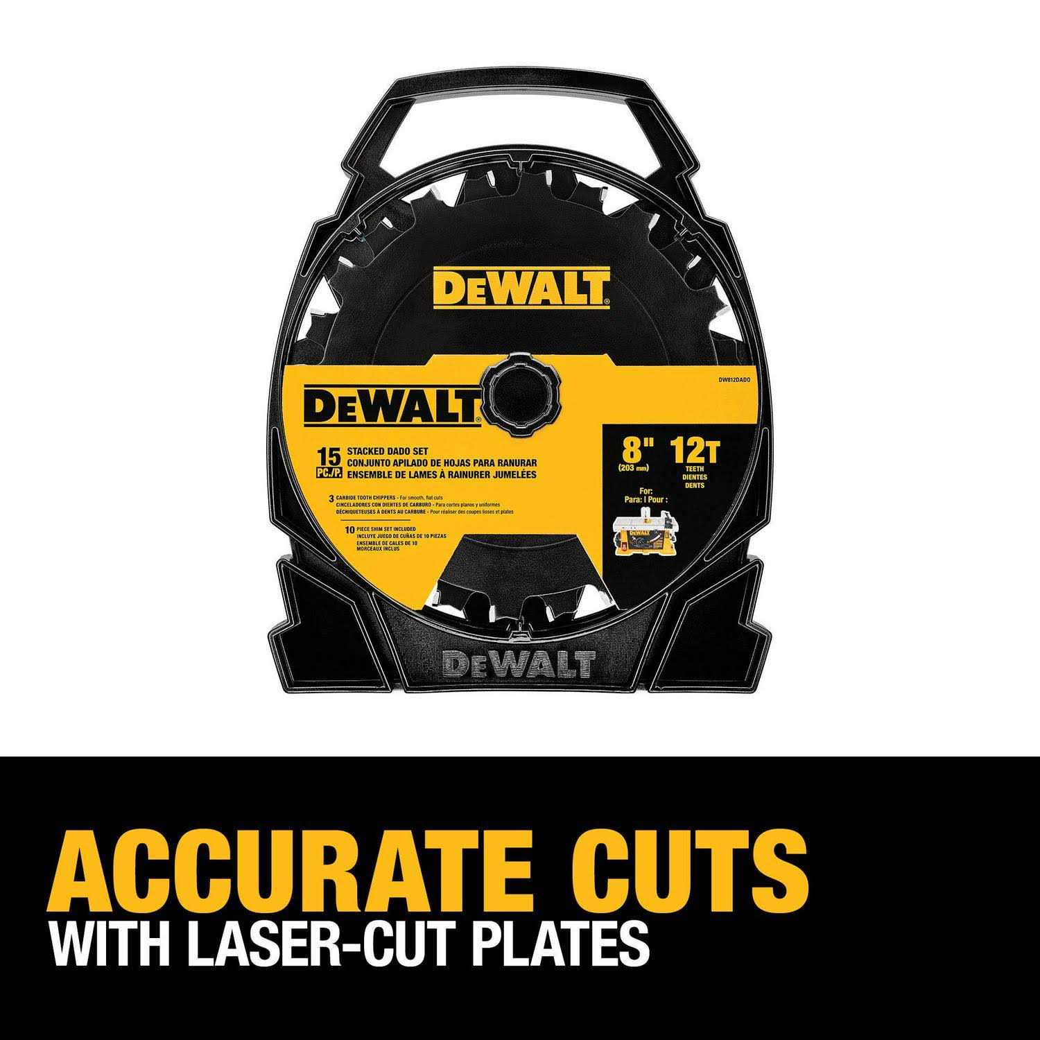 DEWALT 8-in 12-Tooth Carbide Dado Miter/Table Saw Blade DW812DADO - Image 5