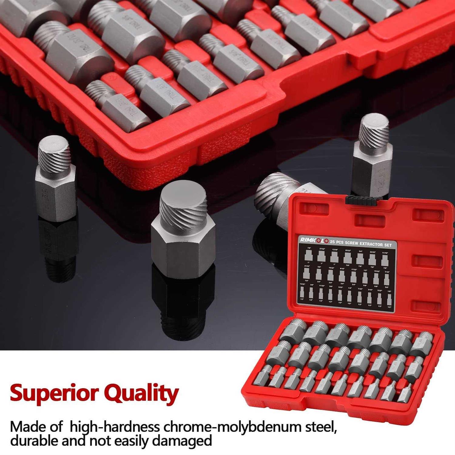 RIMKOLO 25-Piece Screw Extractor Set Multi-spline Extractor Set Easy Out Bolt Extractors CR-MO Bolt Remover for Removing Broken Studs Bolts Socket - Image 3