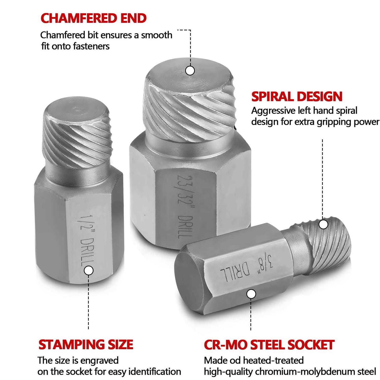 RIMKOLO 25-Piece Screw Extractor Set Multi-spline Extractor Set Easy Out Bolt Extractors CR-MO Bolt Remover for Removing Broken Studs Bolts Socket - Image 5