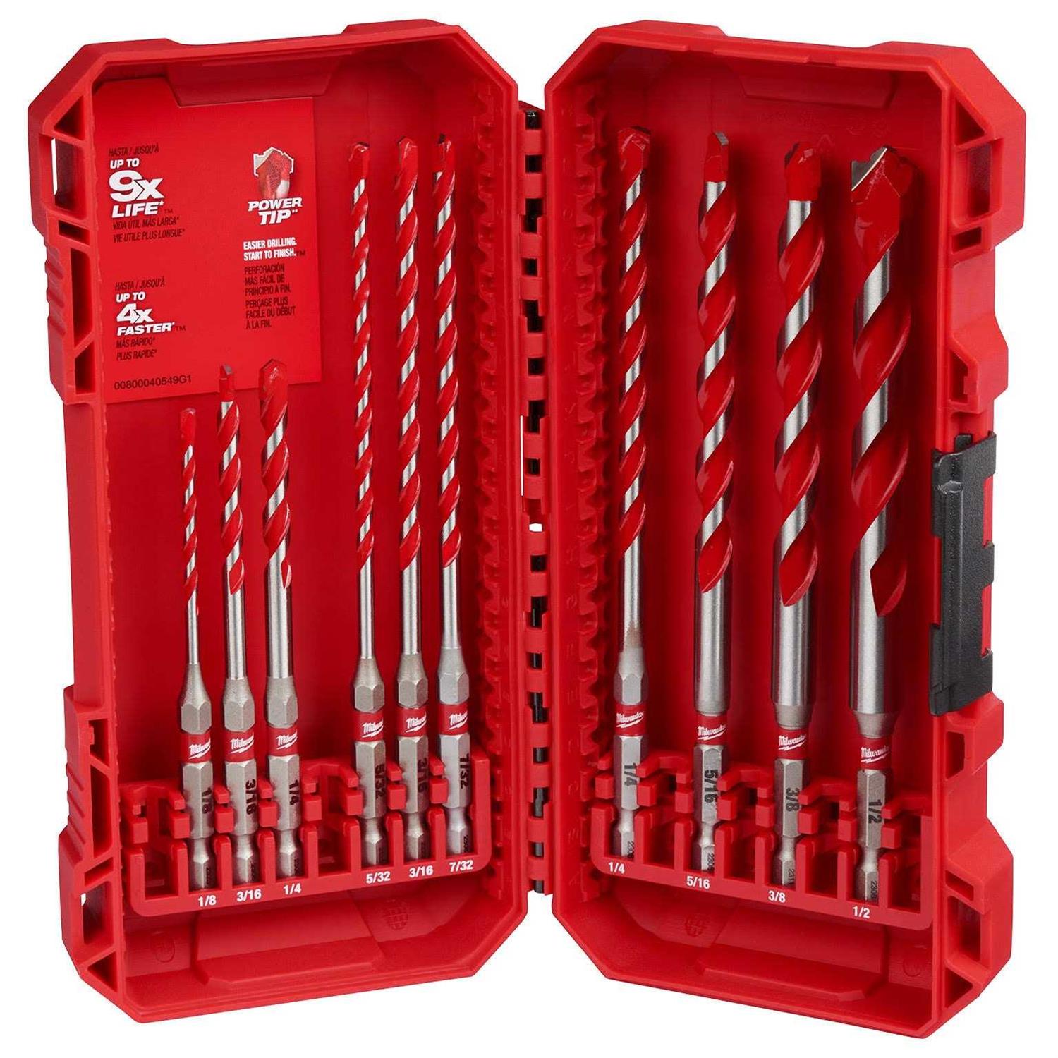 Milwaukee 48-20-9058 10pc SHOCKWAVE Impact Duty Carbide Hammer Drill Bit Kit